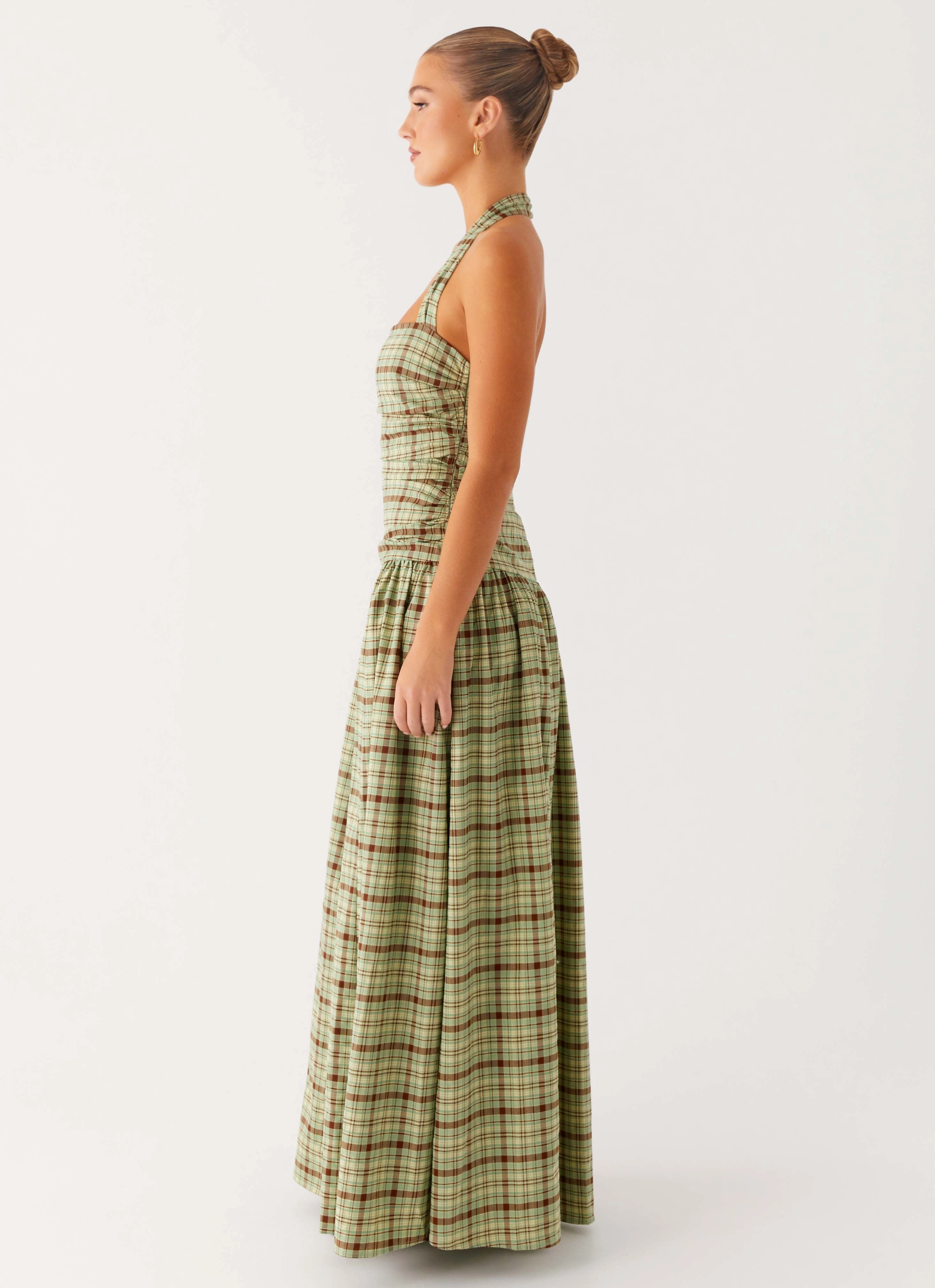 Lilith Maxi Dress - Forest Plaid Elegant Waist