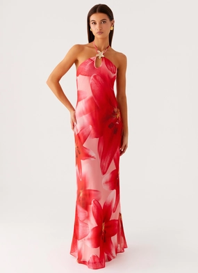 City Friendly Vatiana Chiffon Maxi Dress - Peach Watermelon Flower