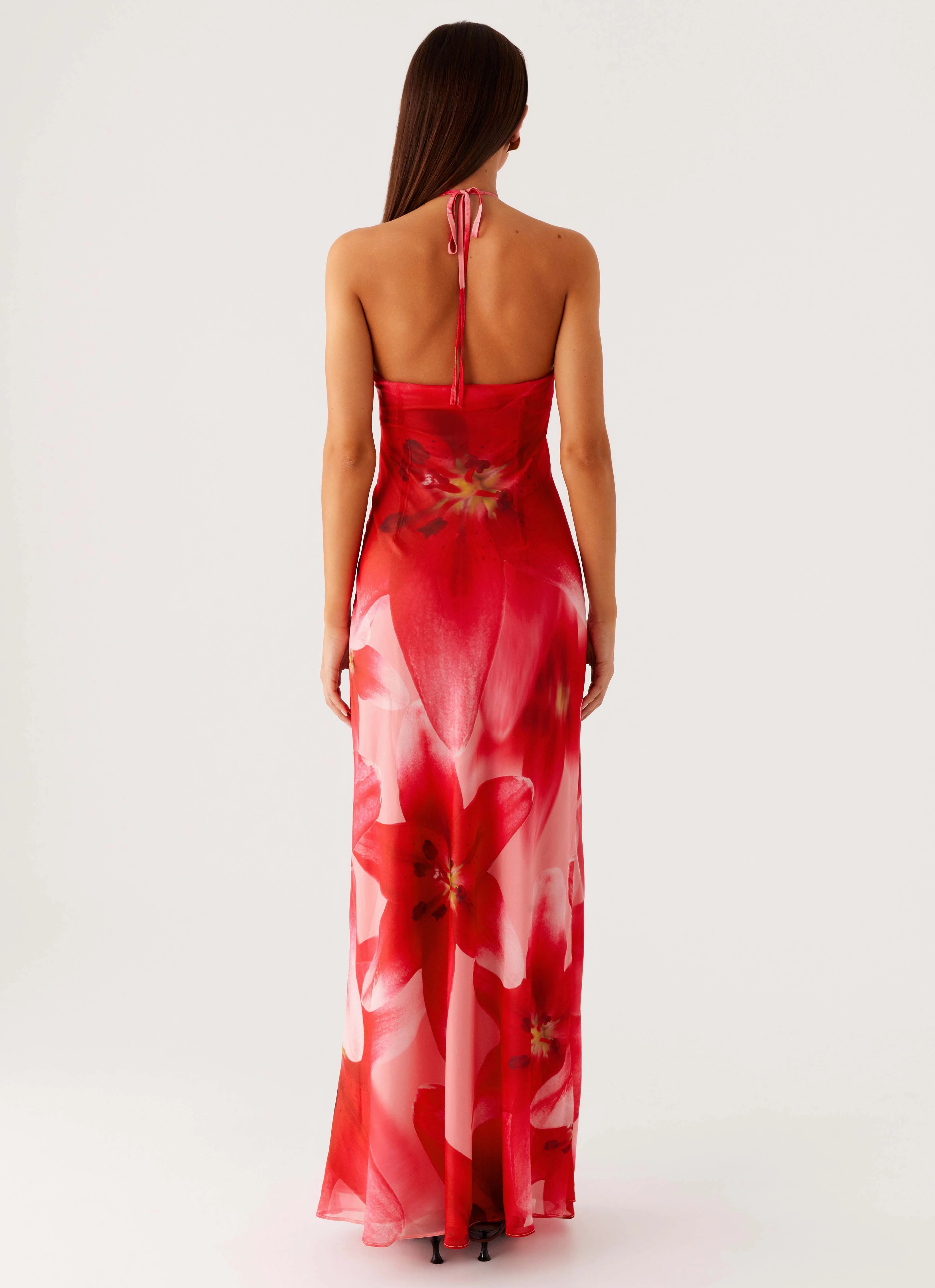 Vatiana Chiffon Maxi Dress - Peach Watermelon Flower Dance Night