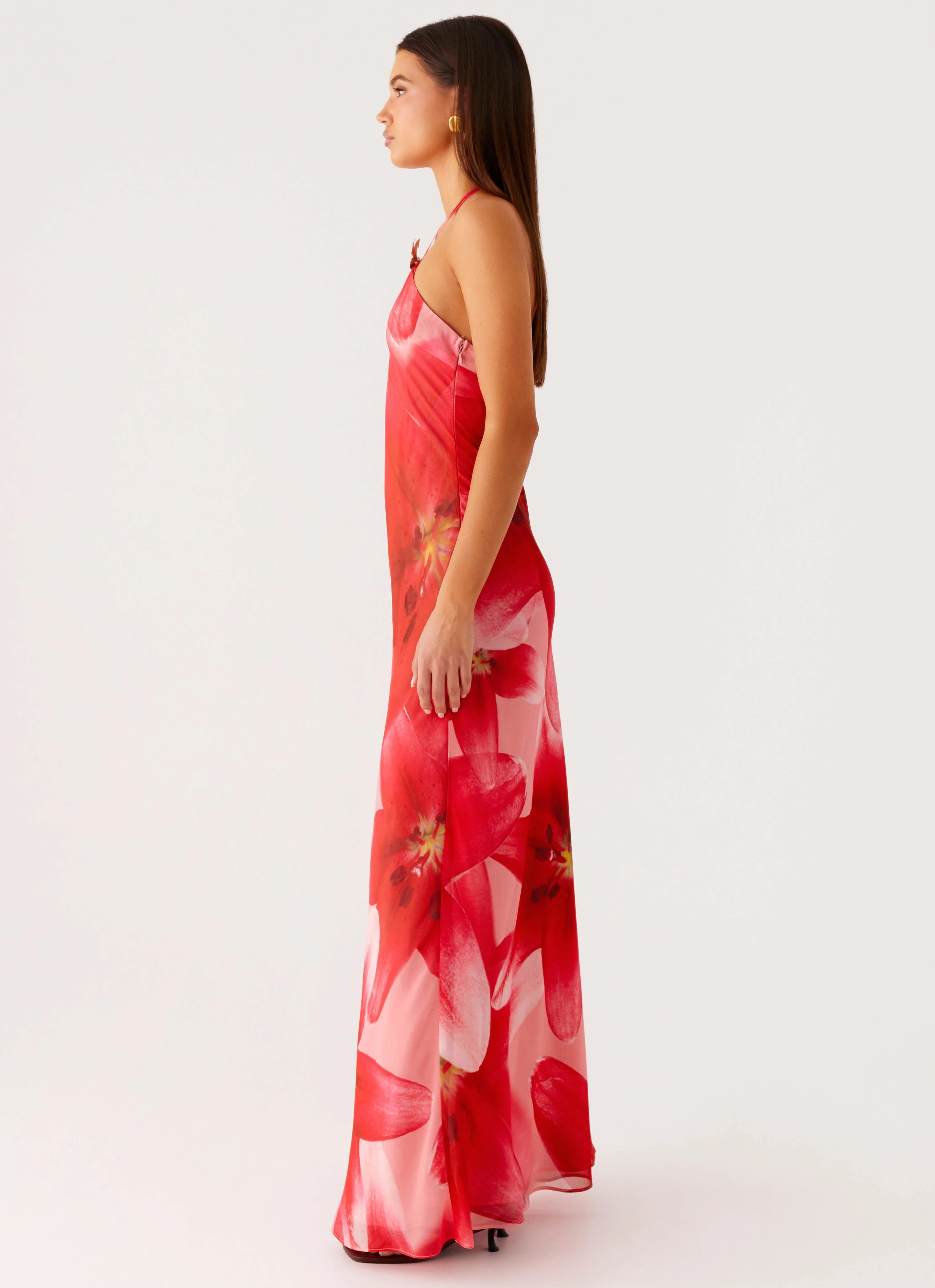 Silky Finish Vatiana Chiffon Maxi Dress - Peach Watermelon Flower