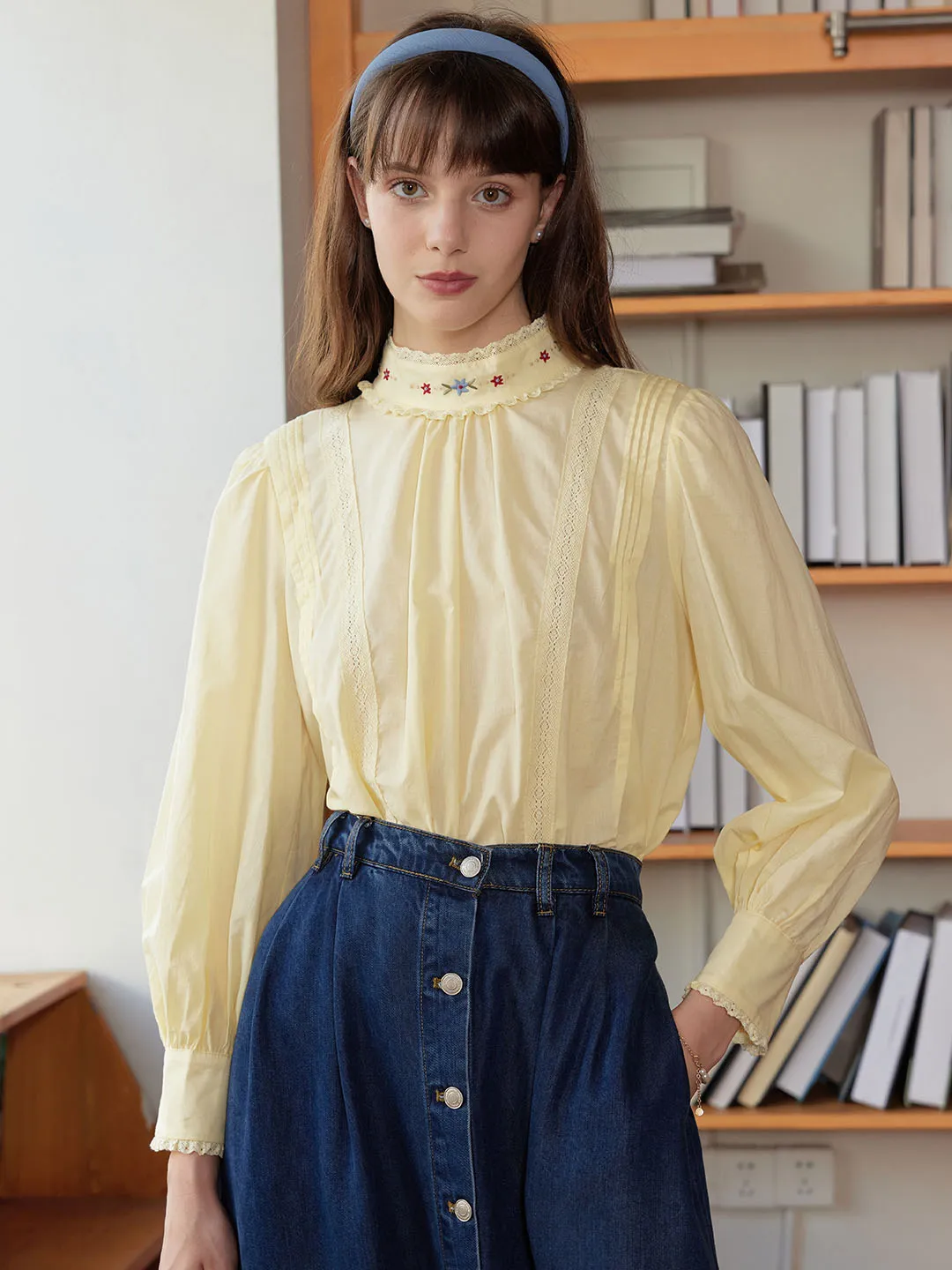 Flexible Waistband ??Final Sale??Aylin Mock Neck Embroidered Shirt