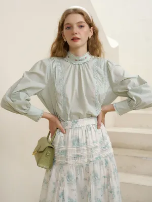 BrushedInnerLining StretchFabric ??Final Sale??Aylin Mock Neck Embroidered Shirt