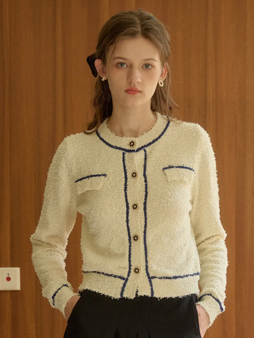 ??Final Sale??Beatrix Round Neck Contrasting Cardigan LayeringFriendly Weight