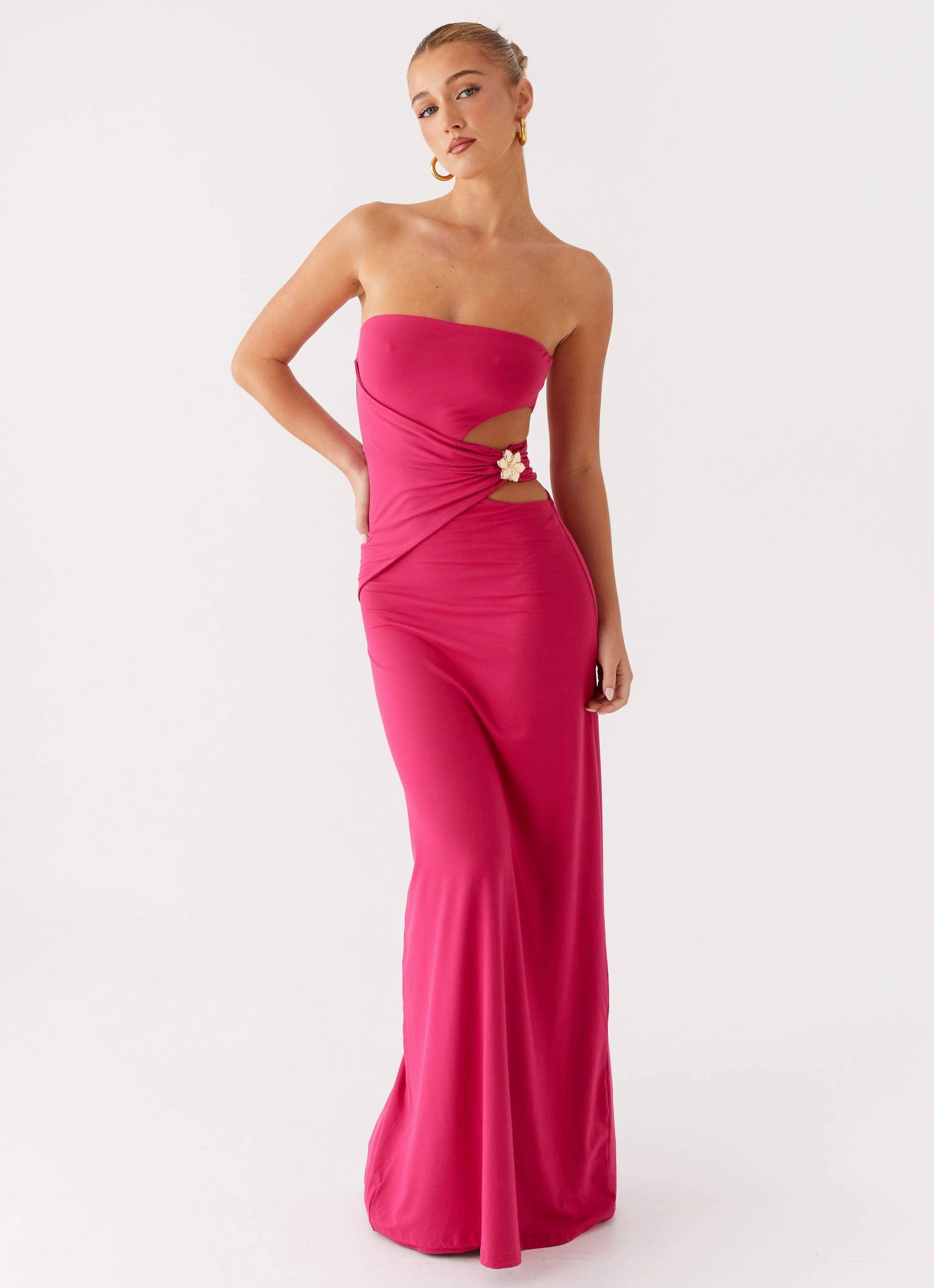 Hidden Pocket Comfortable Shape Anetta Maxi Dress - Fuchsia