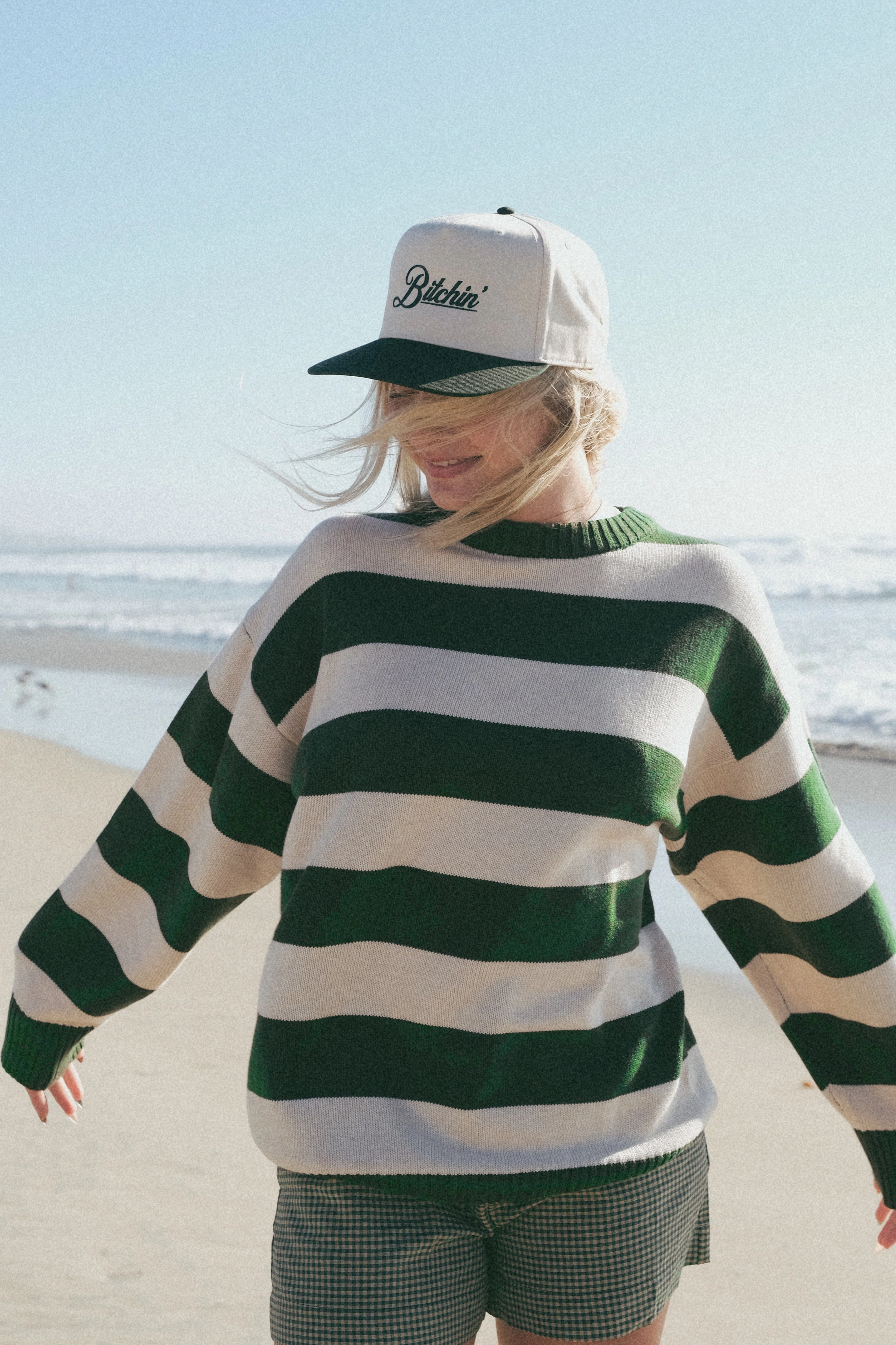 Interlock Knit Structure Mild Weather Evergreen Stripe Sweater