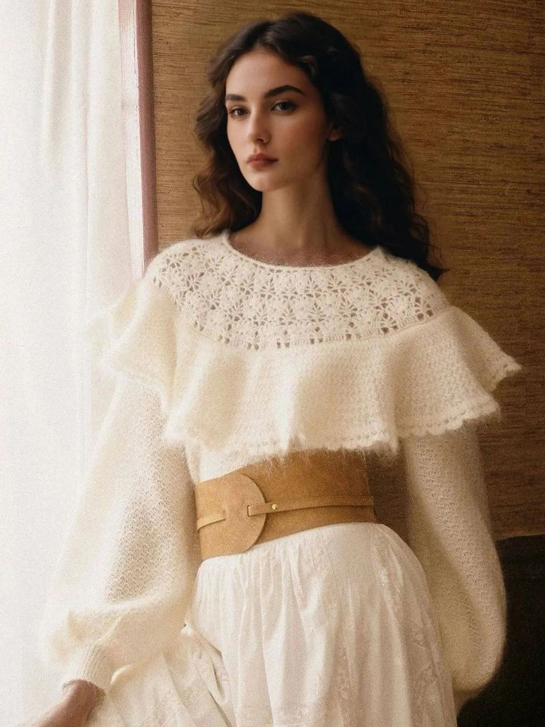 Gracelynn Round Neck Embroidery Sweater StretchTechnology Tencel Cotton Hybrid Weave
