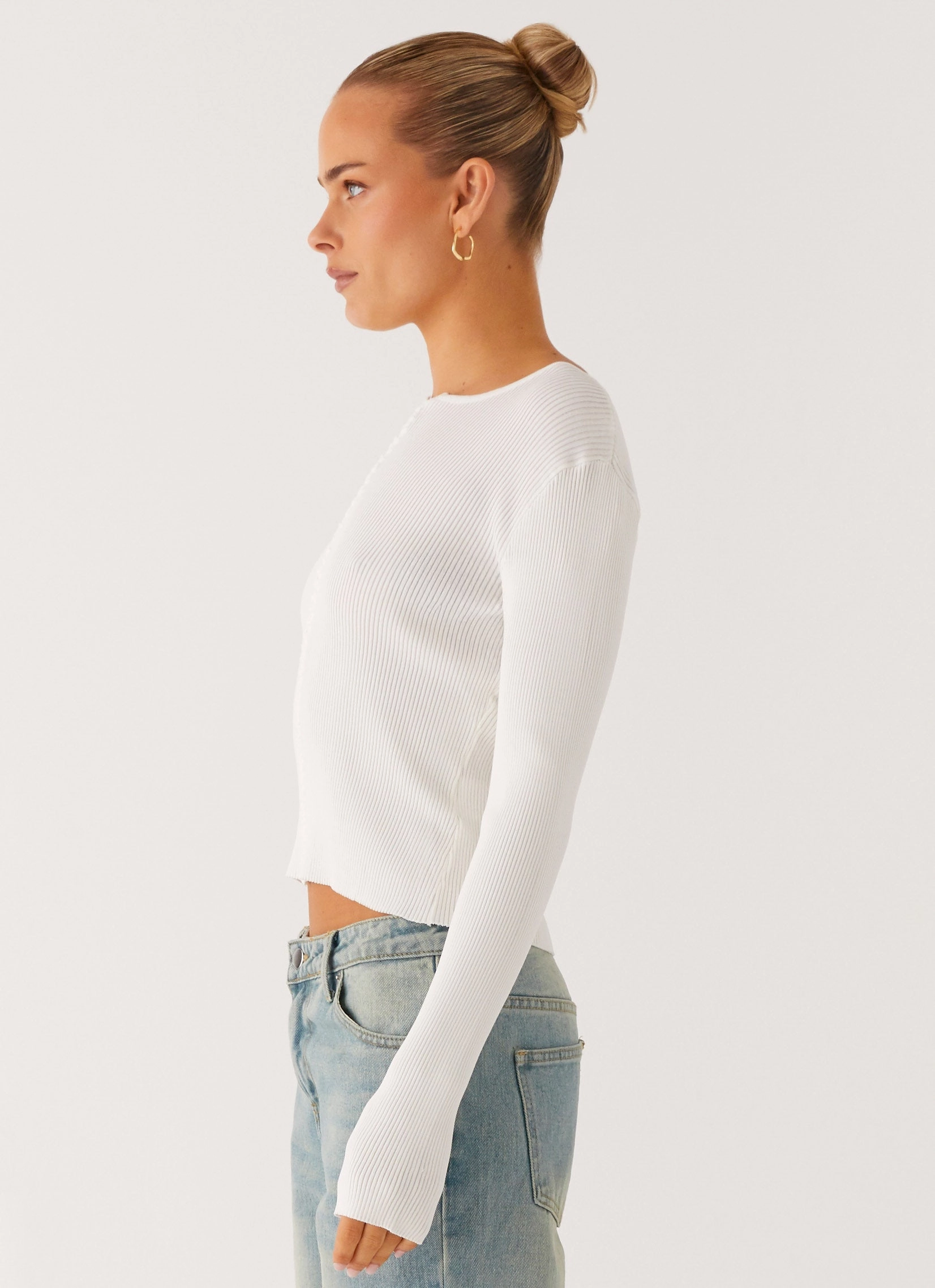 Four Way Stretch Fabric Wonderwall Lace Up Long Sleeve Top - White