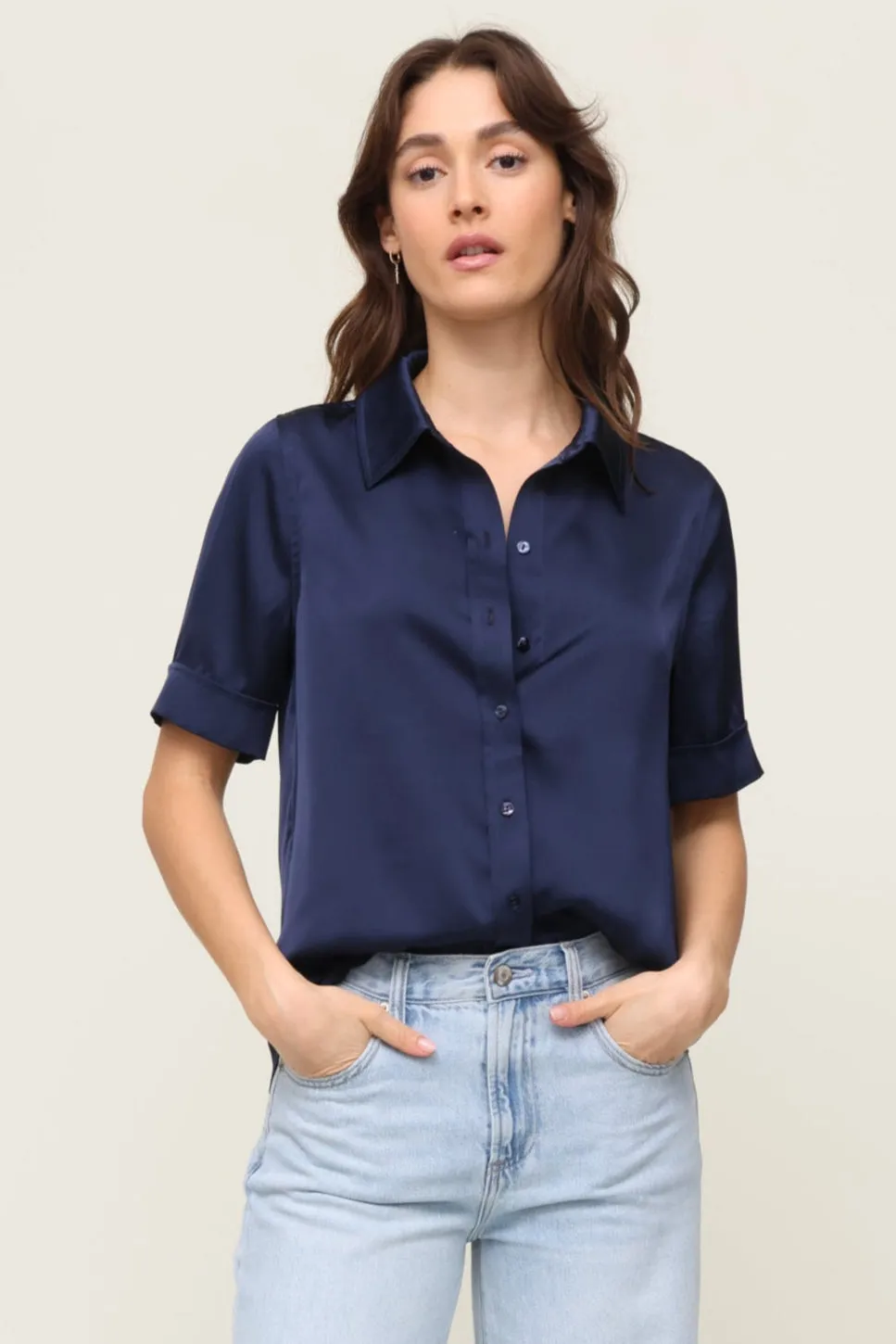 Pocket Reinforcement HypoallergenicFibers Short Sleeve Satin Shirt