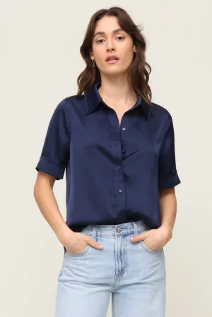 Reflective accents Short Sleeve Satin Shirt