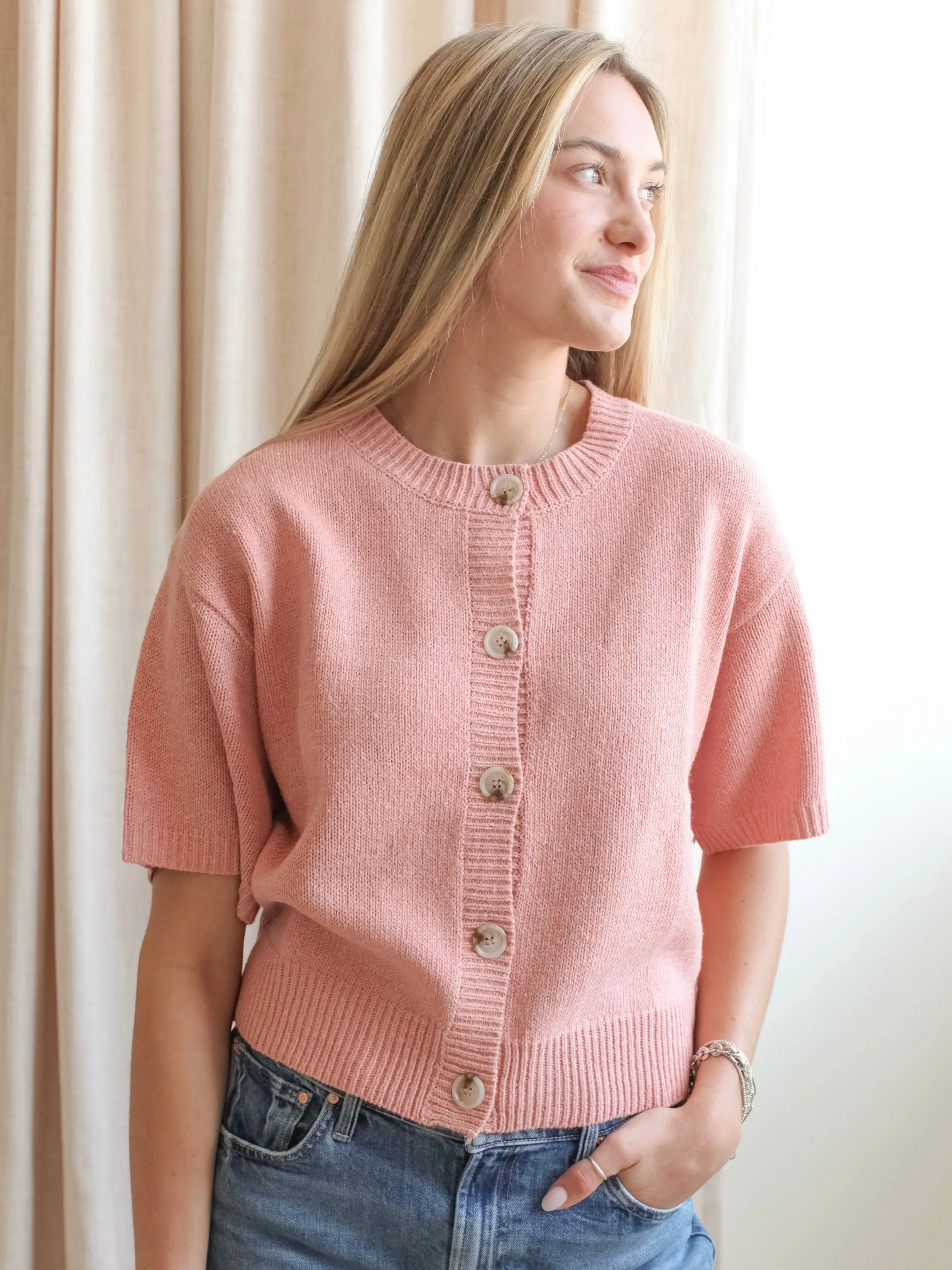 Beth Cardigan - Pink Eco Conscious Dye Process