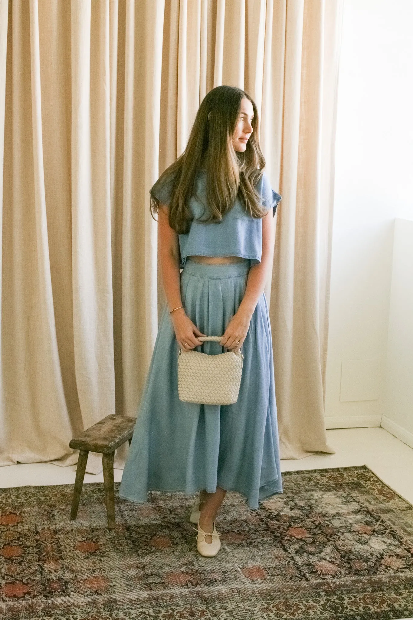 Tess Chambray Boxy Top Durable Weave StretchComfort