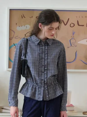 Reflective accents Non Chafing Edges Ariya Point Collar Plaid Cotton Blouse