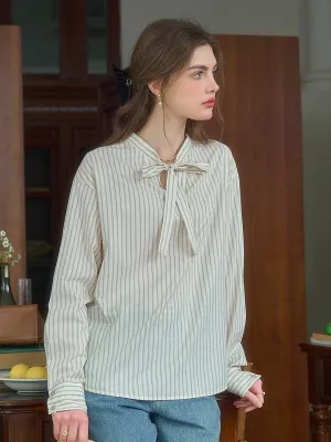 Delilah Ribbon Collar Stripes Shirt Sporty Sweatshirt