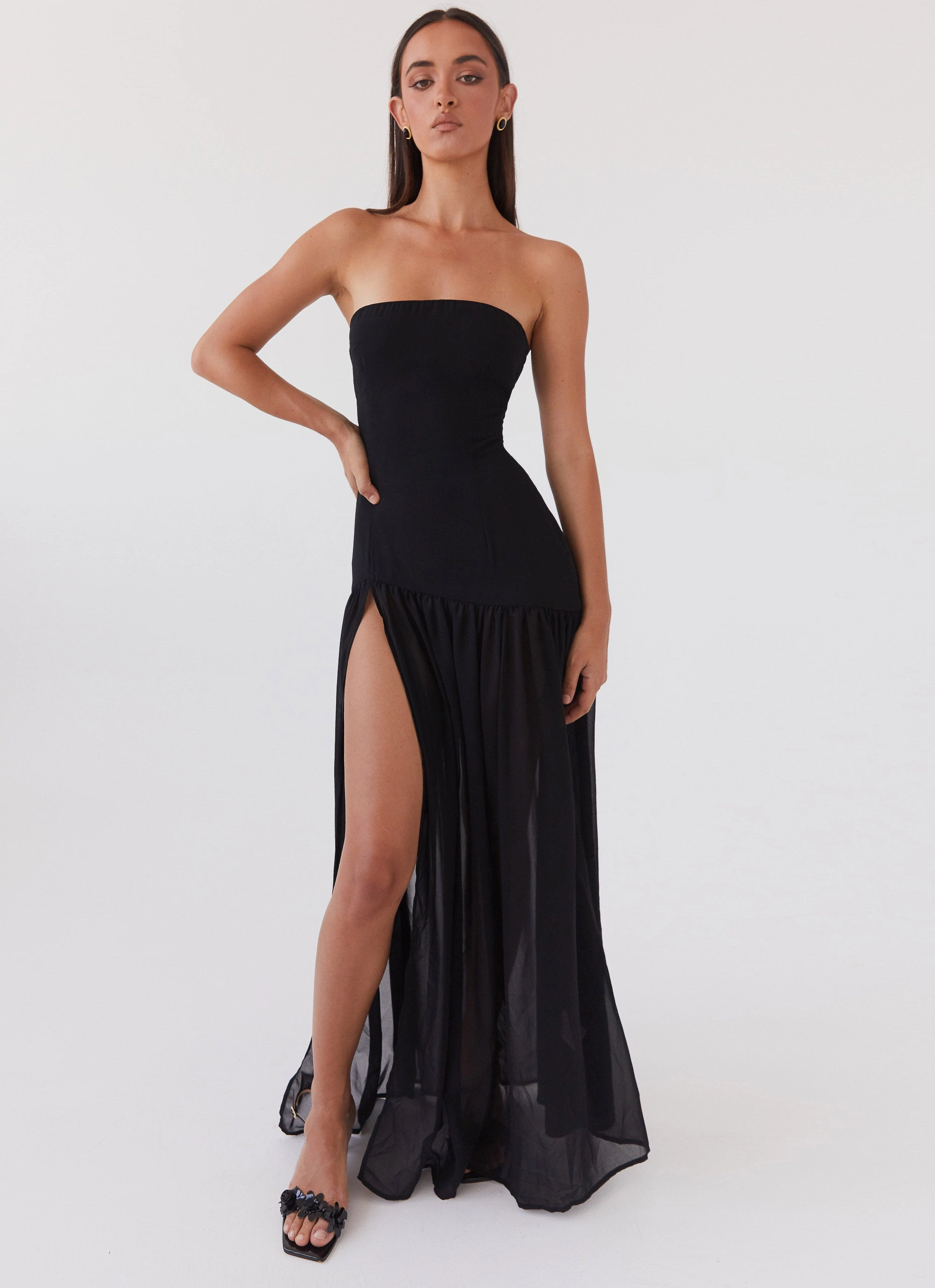 Eden Strapless Maxi Dress - Black Trendy Everyday Airy Weave