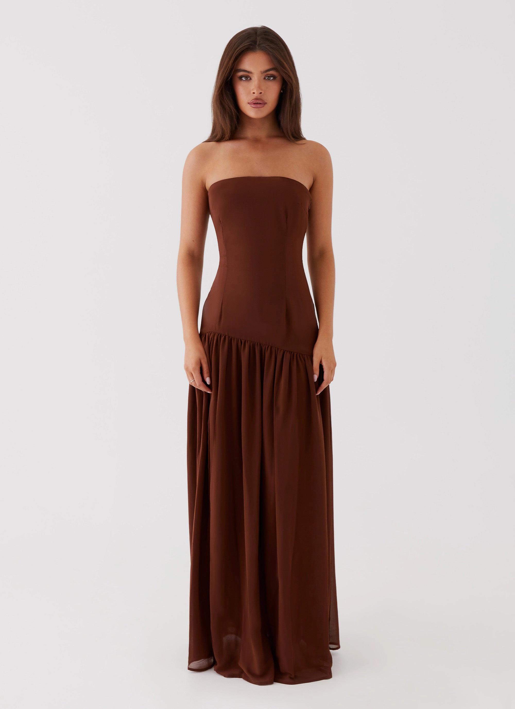 Eden Strapless Maxi Dress - Brown Comfy Flex Simple Mood