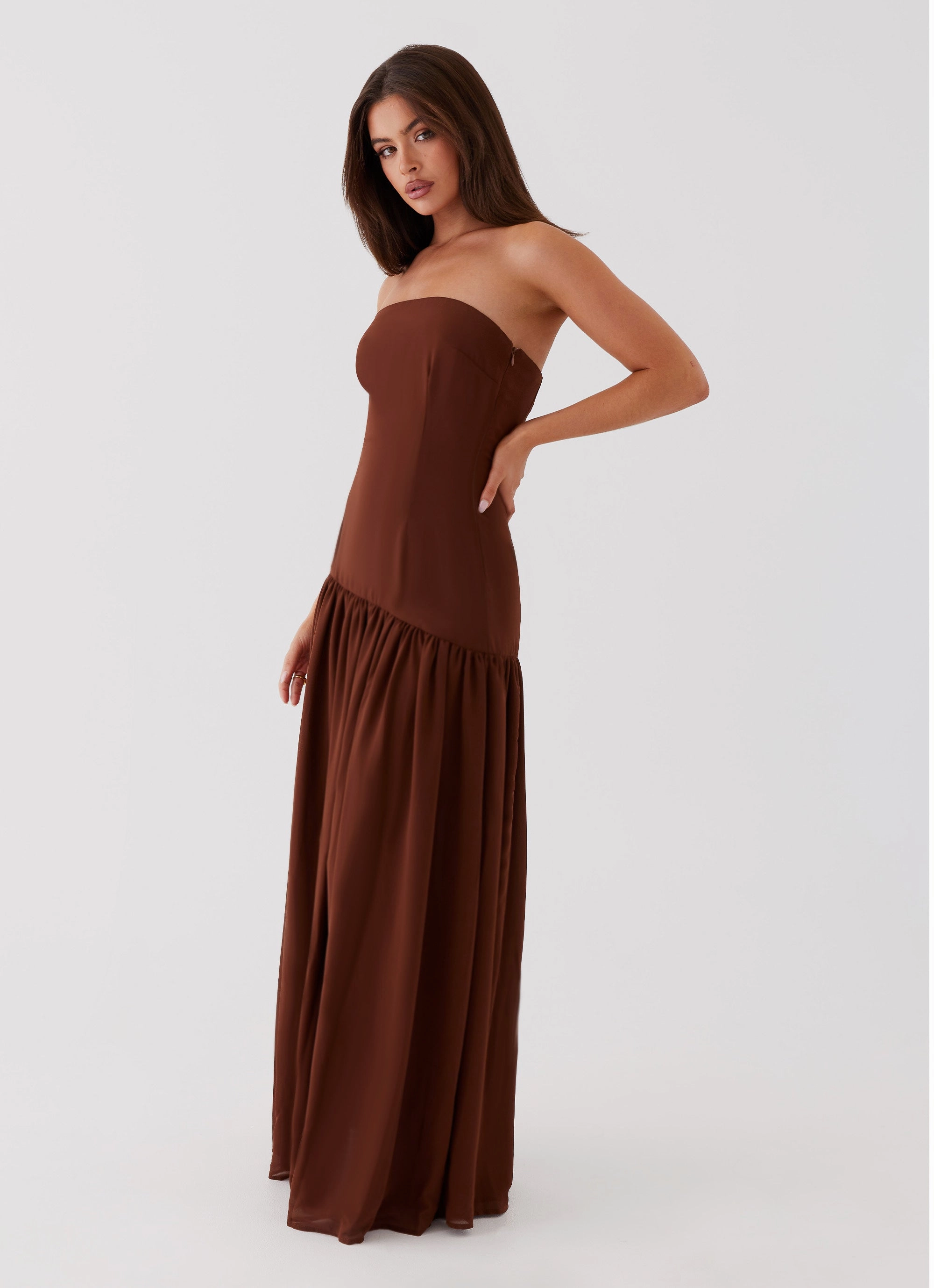 Eden Strapless Maxi Dress - Brown Structured Fit