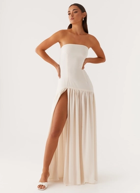Eden Strapless Maxi Dress - Ivory Side-Pocket