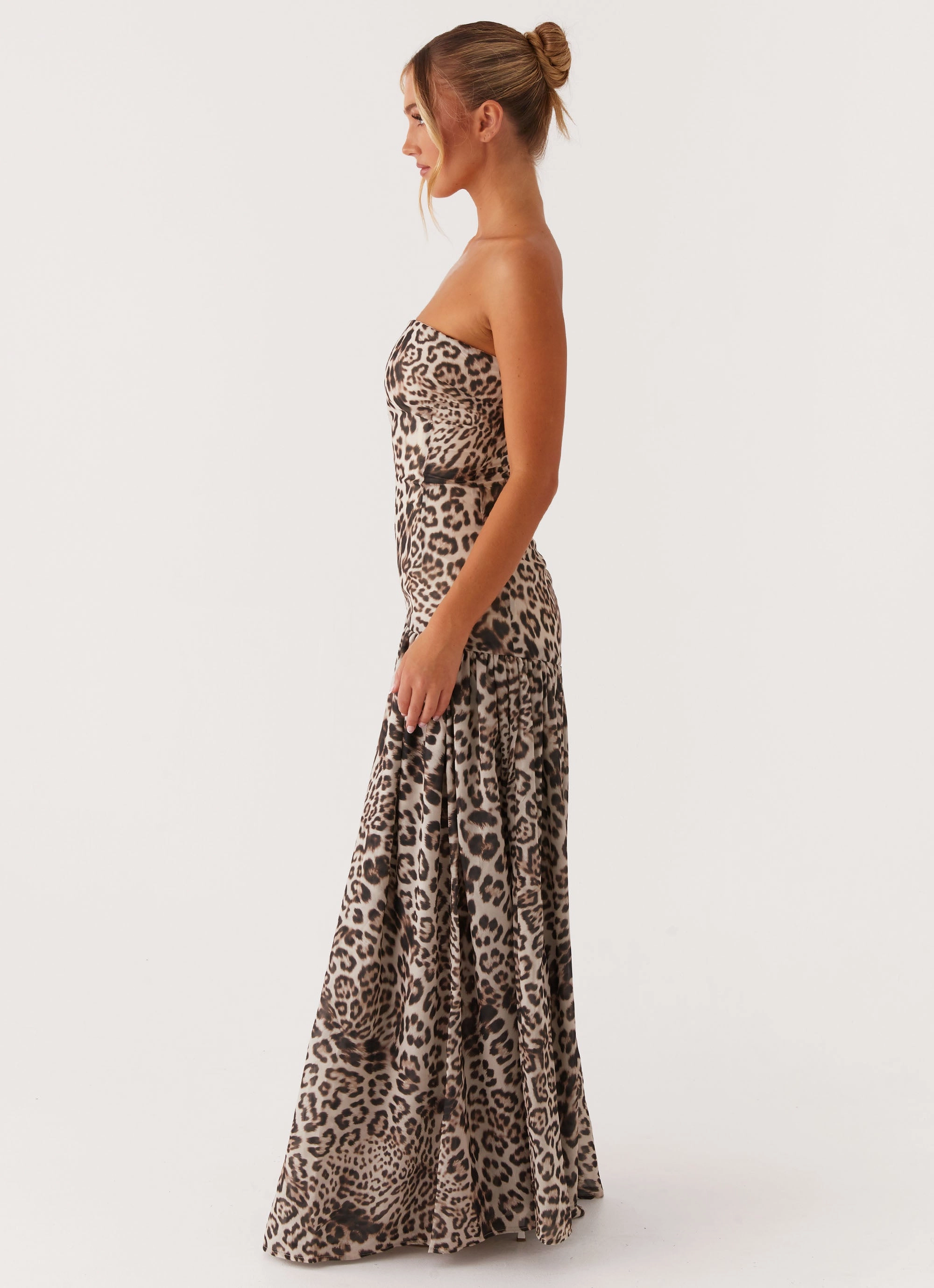 Removable-Straps Timeless Waistband Fit Eden Strapless Maxi Dress - Leopard