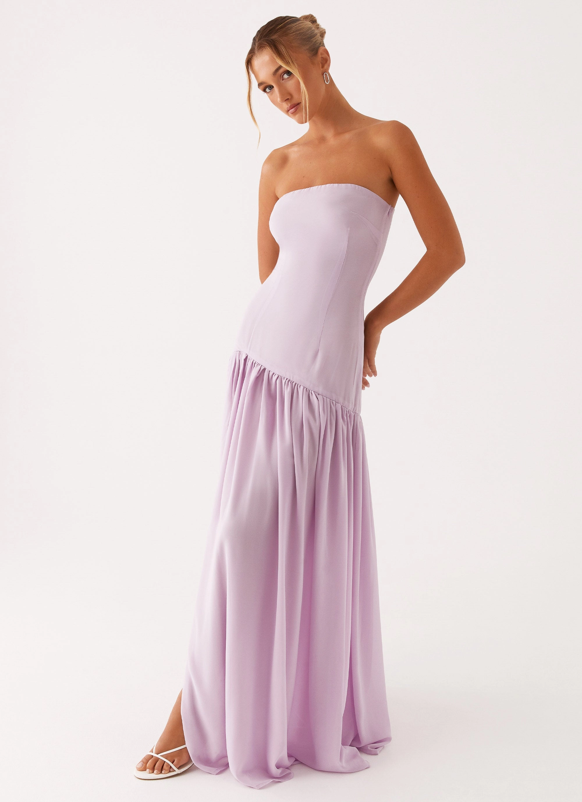 Slender Look Flattering Waist Eden Strapless Maxi Dress - Lilac