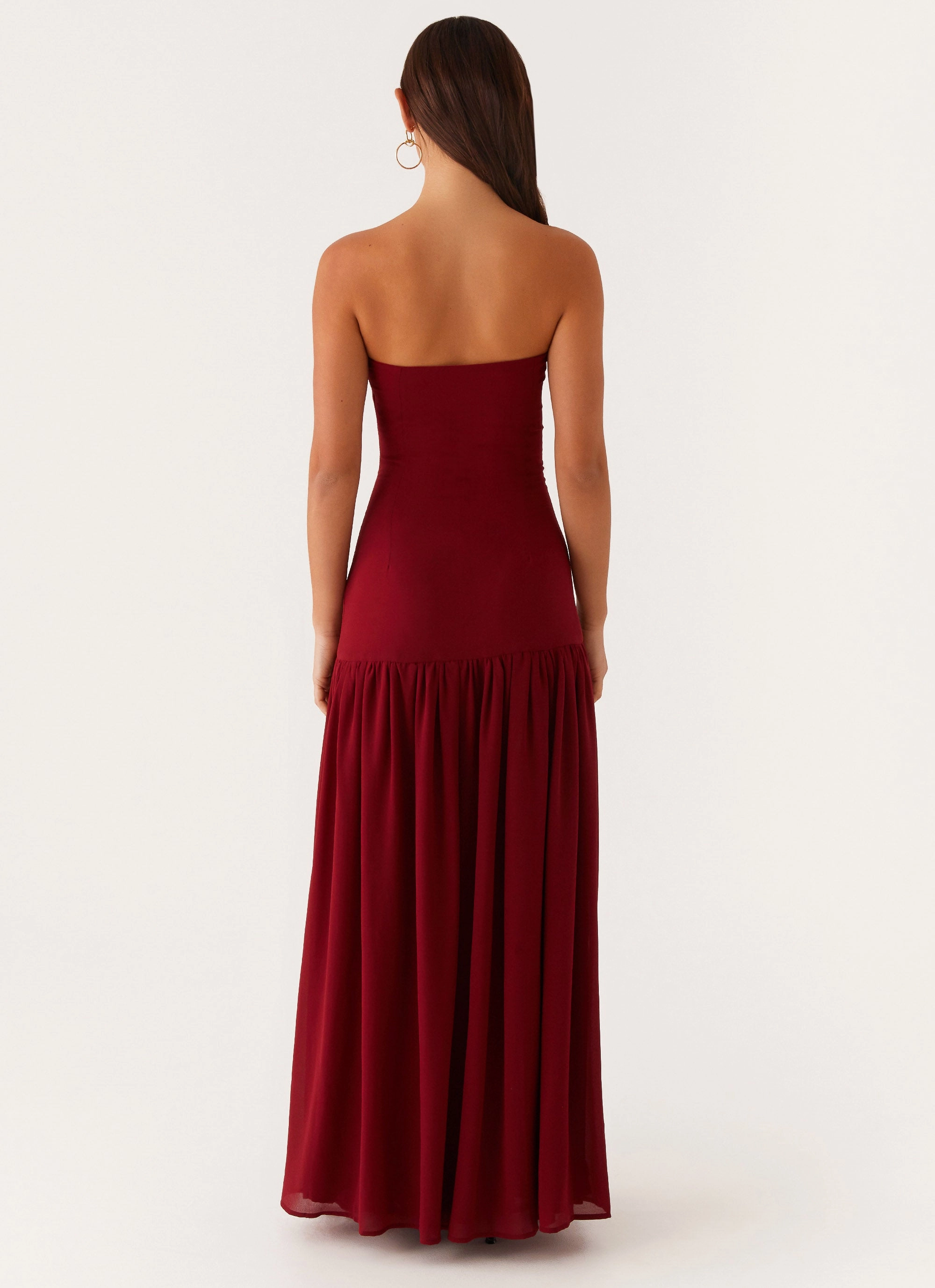 Eden Strapless Maxi Dress - Maroon Luxe Fabric