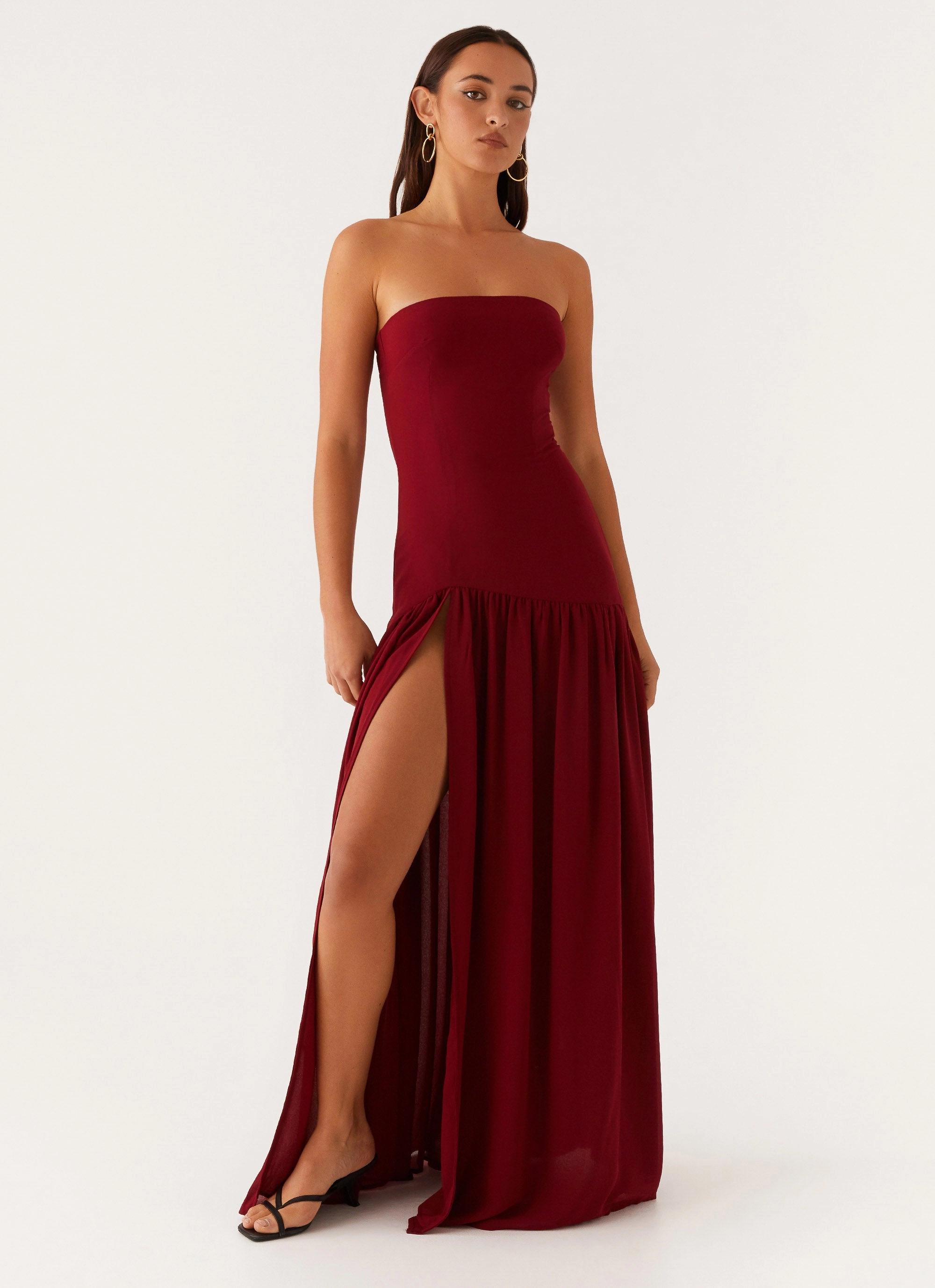 Lounge Vibe Eden Strapless Maxi Dress - Maroon