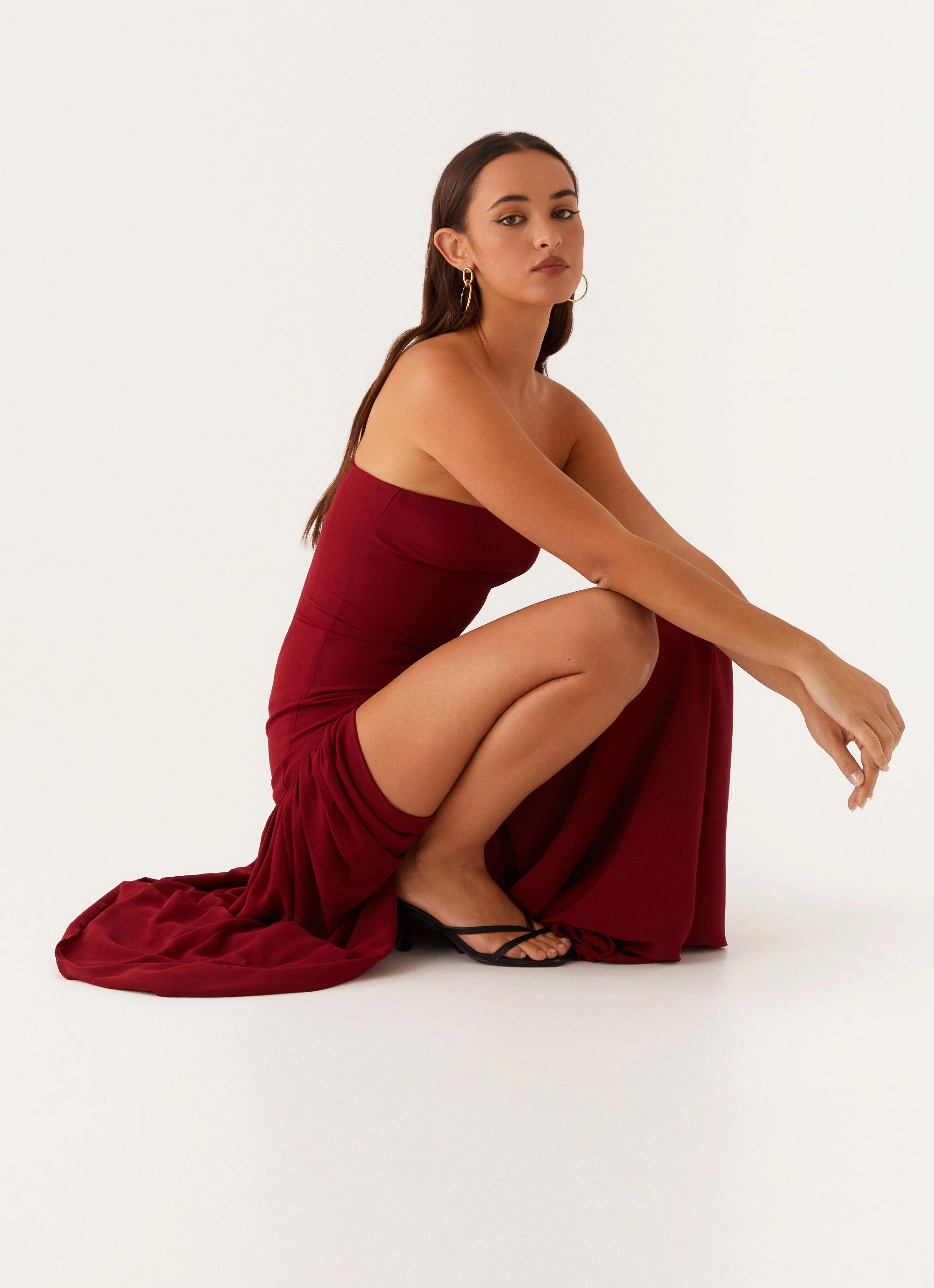 Eden Strapless Maxi Dress - Maroon Texture Style Chic Waist