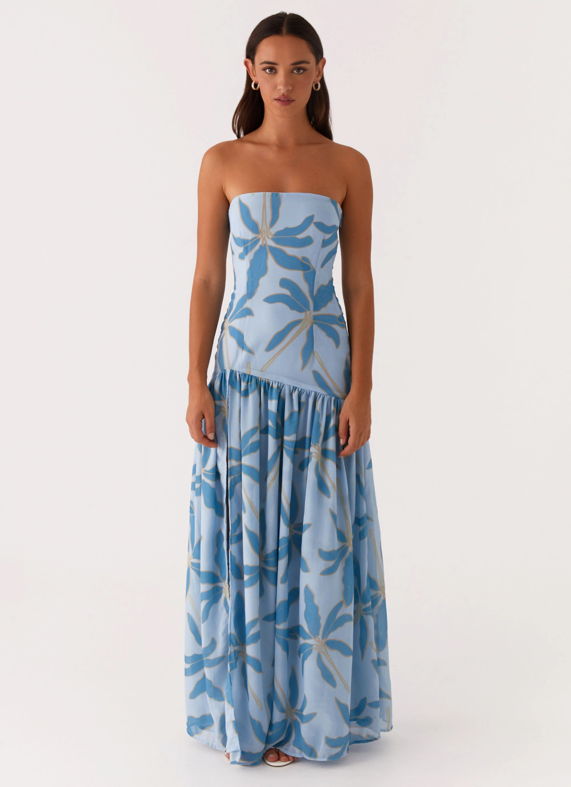Eden Strapless Maxi Dress - Opulent Blue Front Detail