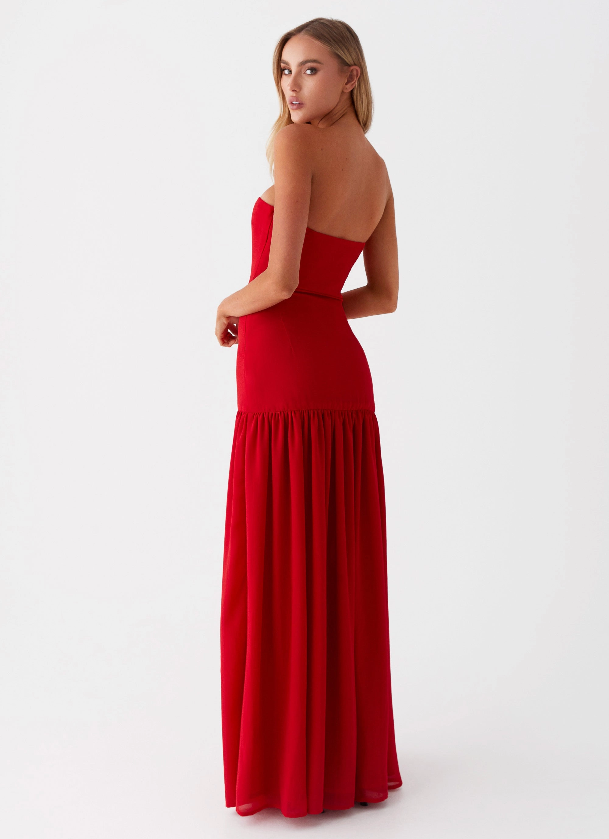 Asymmetrical hem Hot Now Eden Strapless Maxi Dress - Red