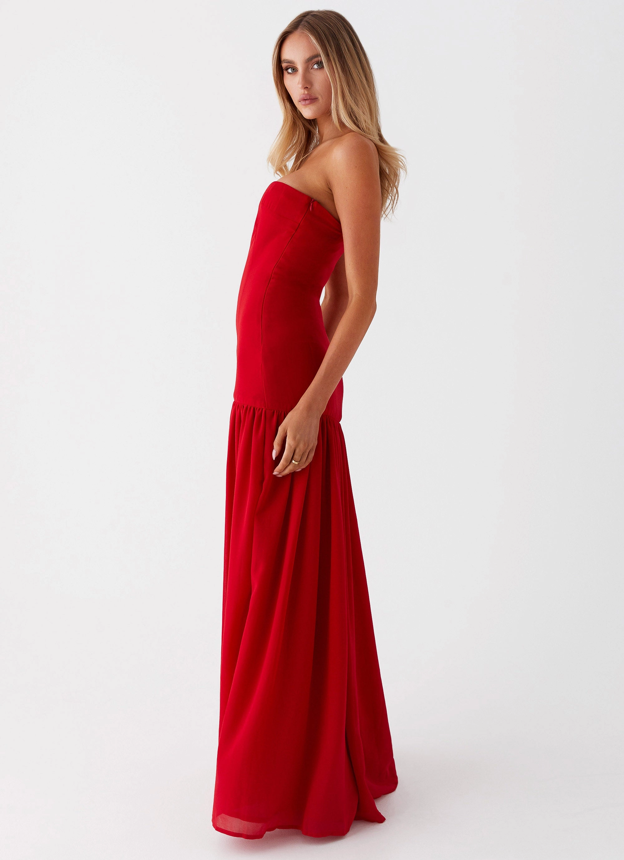 Autumn Look Chic Tailoring Eden Strapless Maxi Dress - Red
