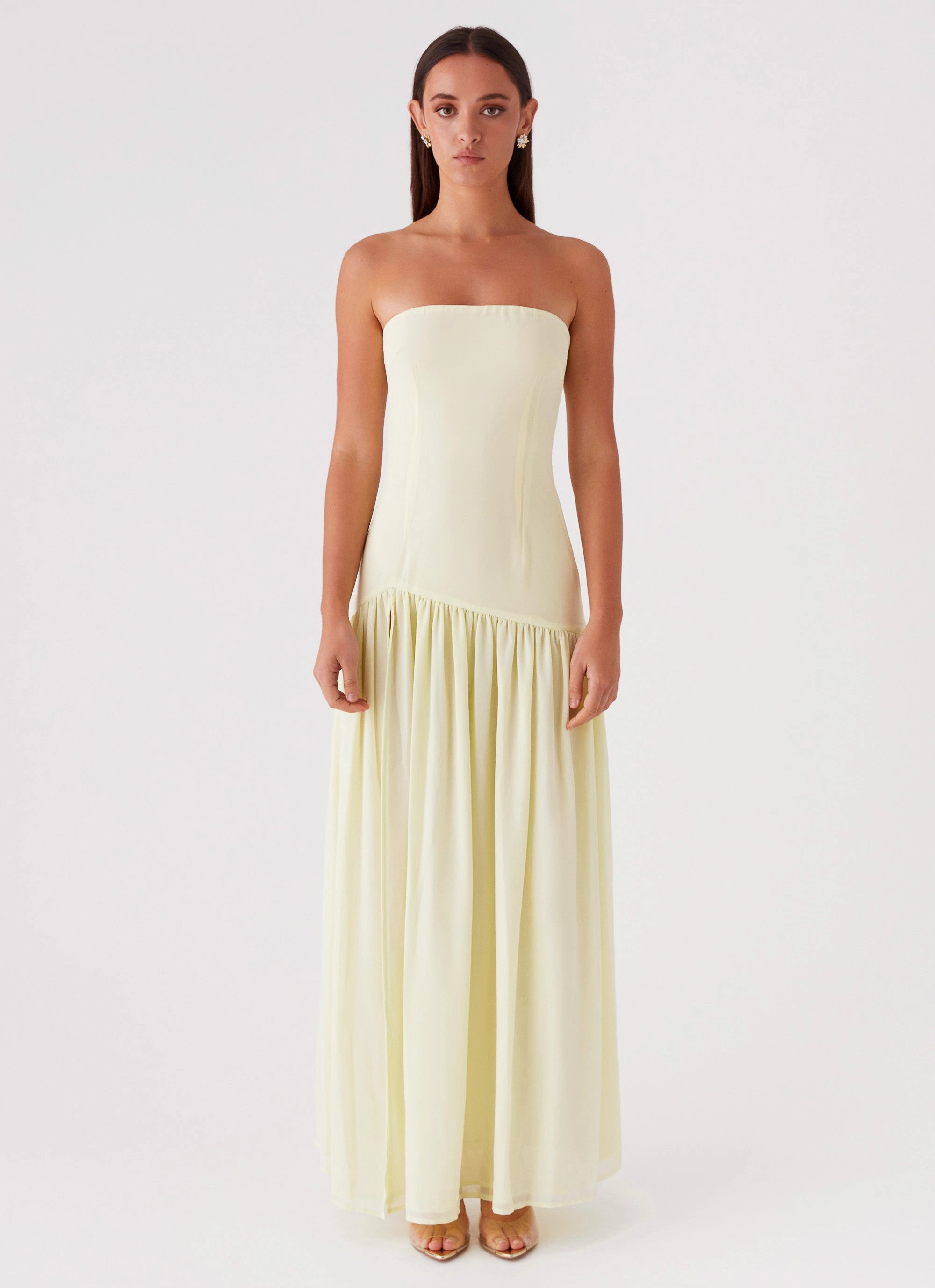 ruffle trim Fashion Option Eden Strapless Maxi Dress - Yellow