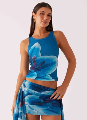 Edera Tank - Turquoise Floral ZeroWastePattern