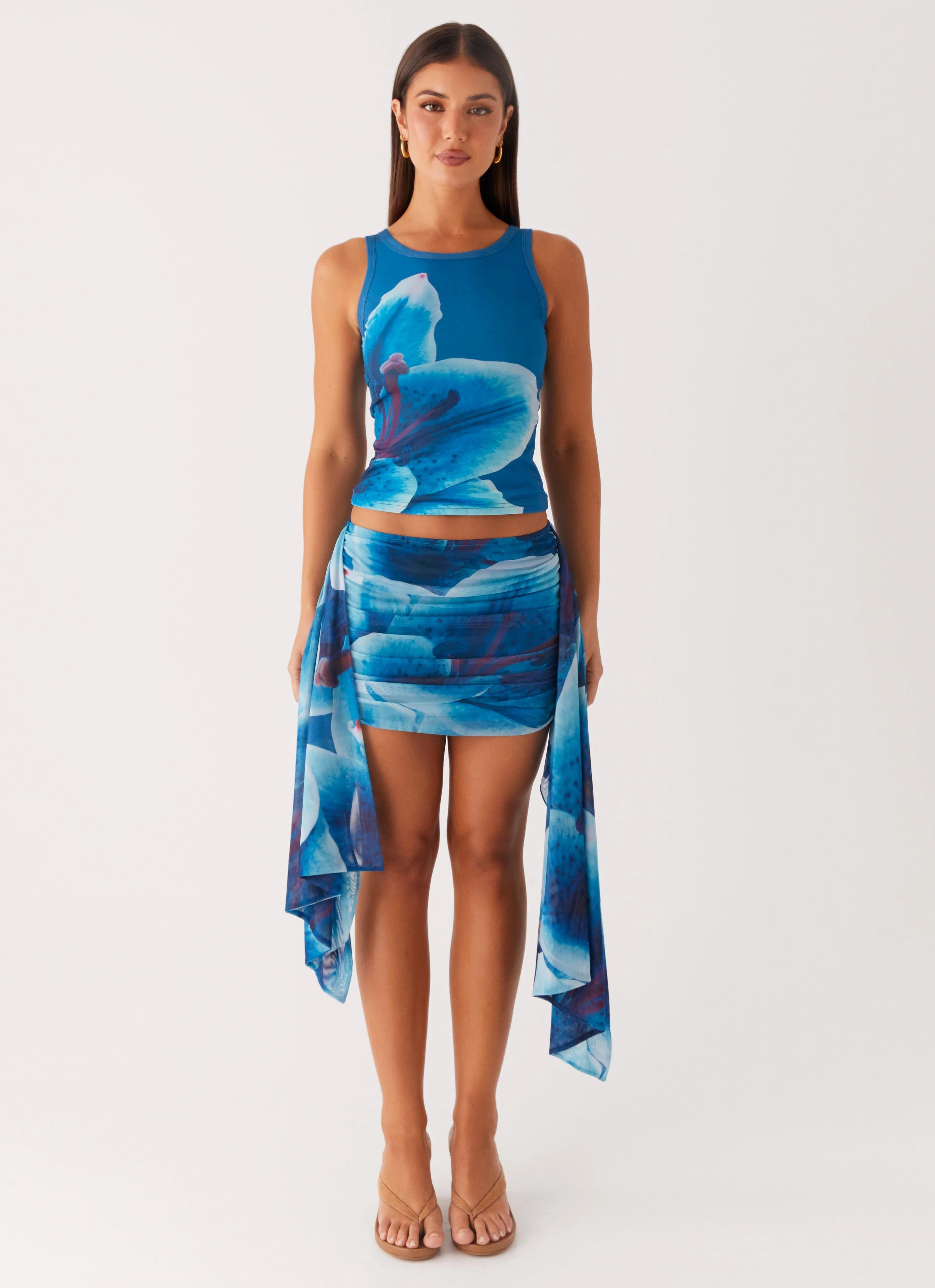 Double Stitched Hem Edera Tank - Turquoise Floral