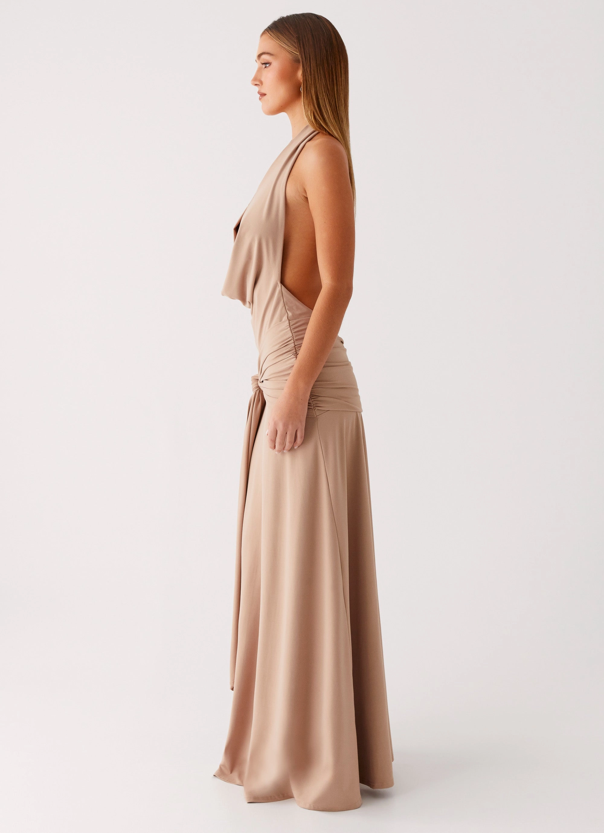 Rowan Ray Cowl Maxi Dress - Light Taupe Street-Style