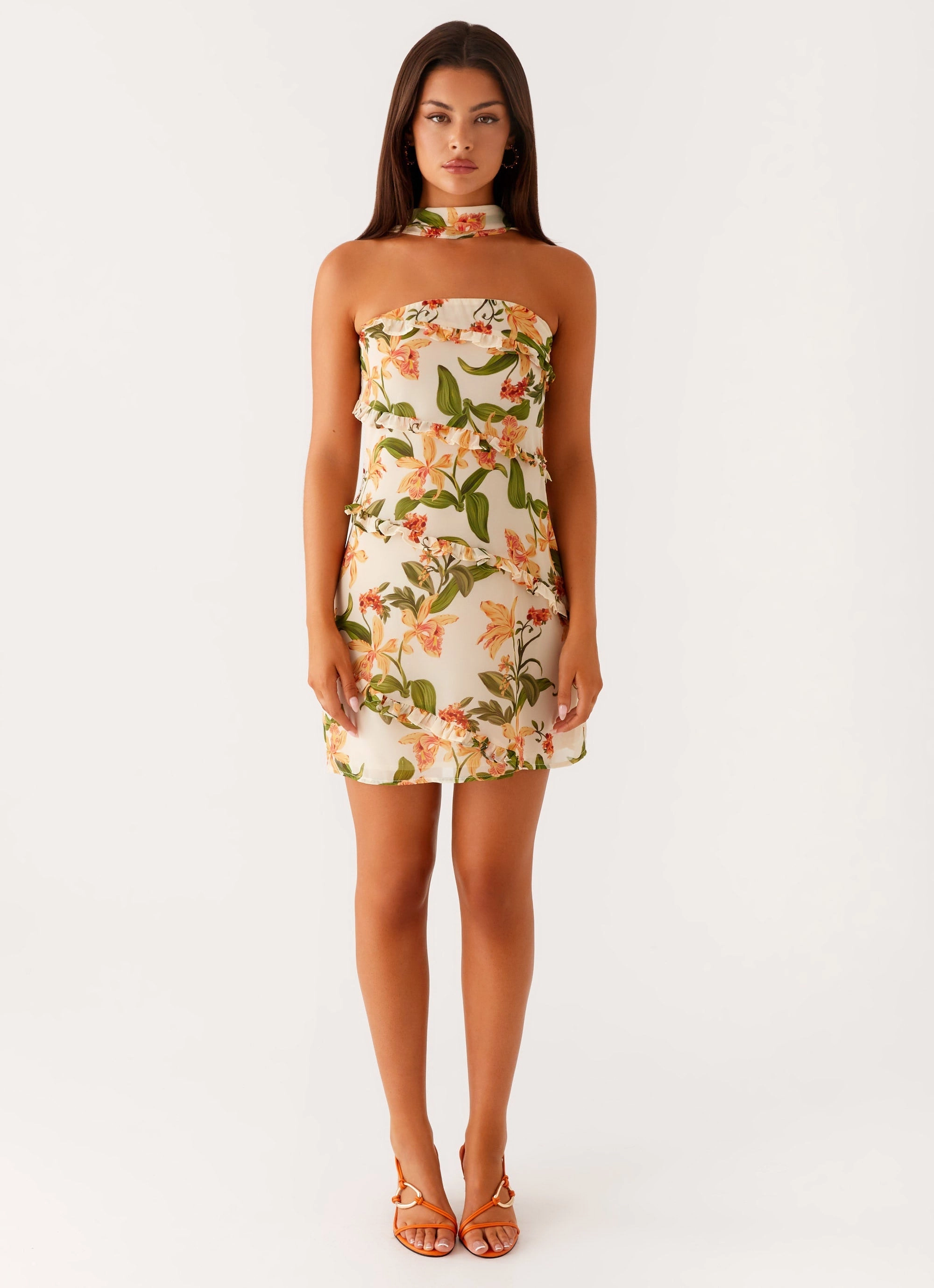 Ventilated Slits Fresh Texture Edwina Strapless Mini Dress - Floral Print