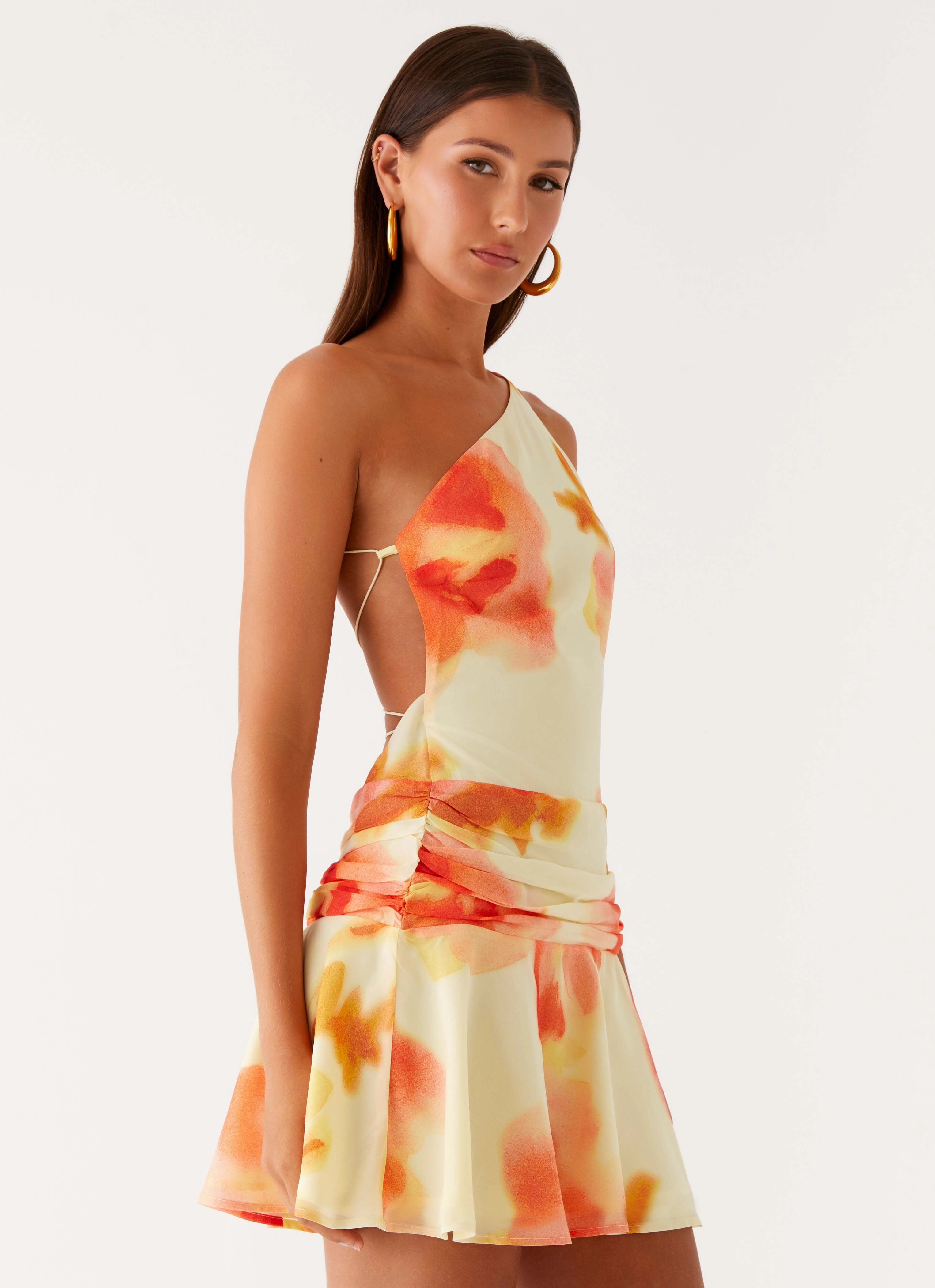 Meah Backless Mini Dress - Mimosa Blossom Fitted Shape