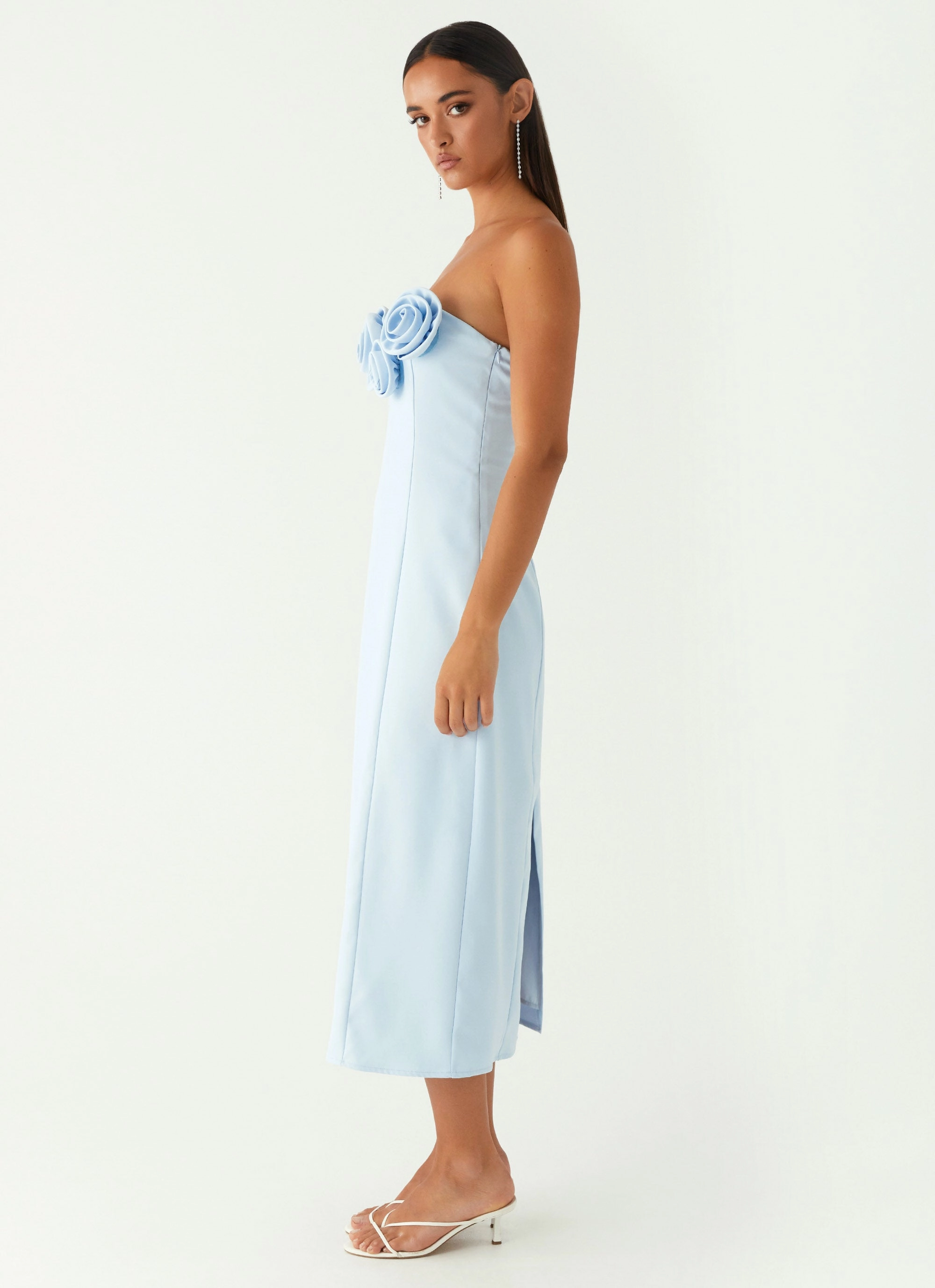 Magnetic-Closure Patsie Strapless Midi Dress - Blue