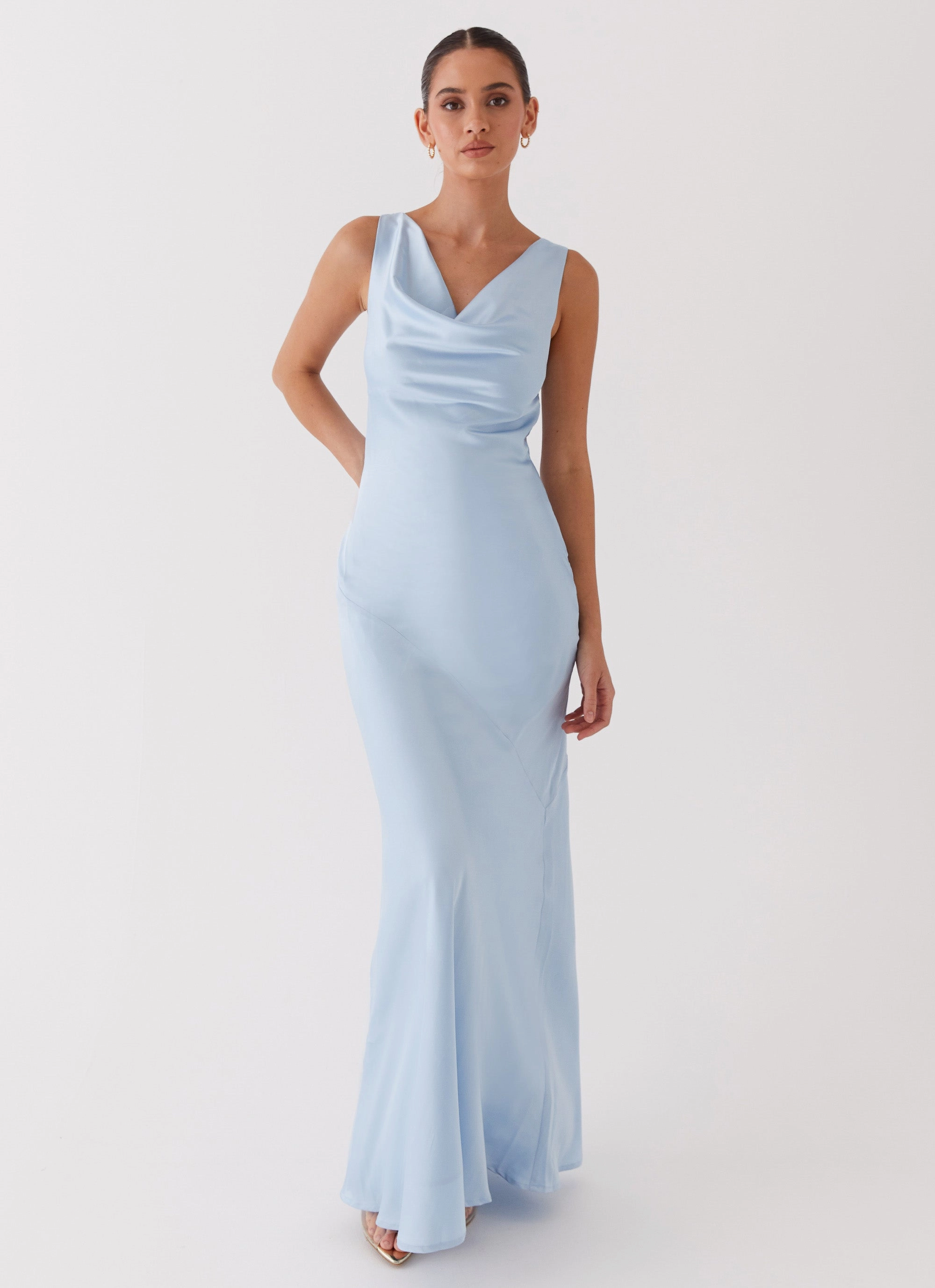 Be Mine Satin Maxi Dress - Blue Polished Look