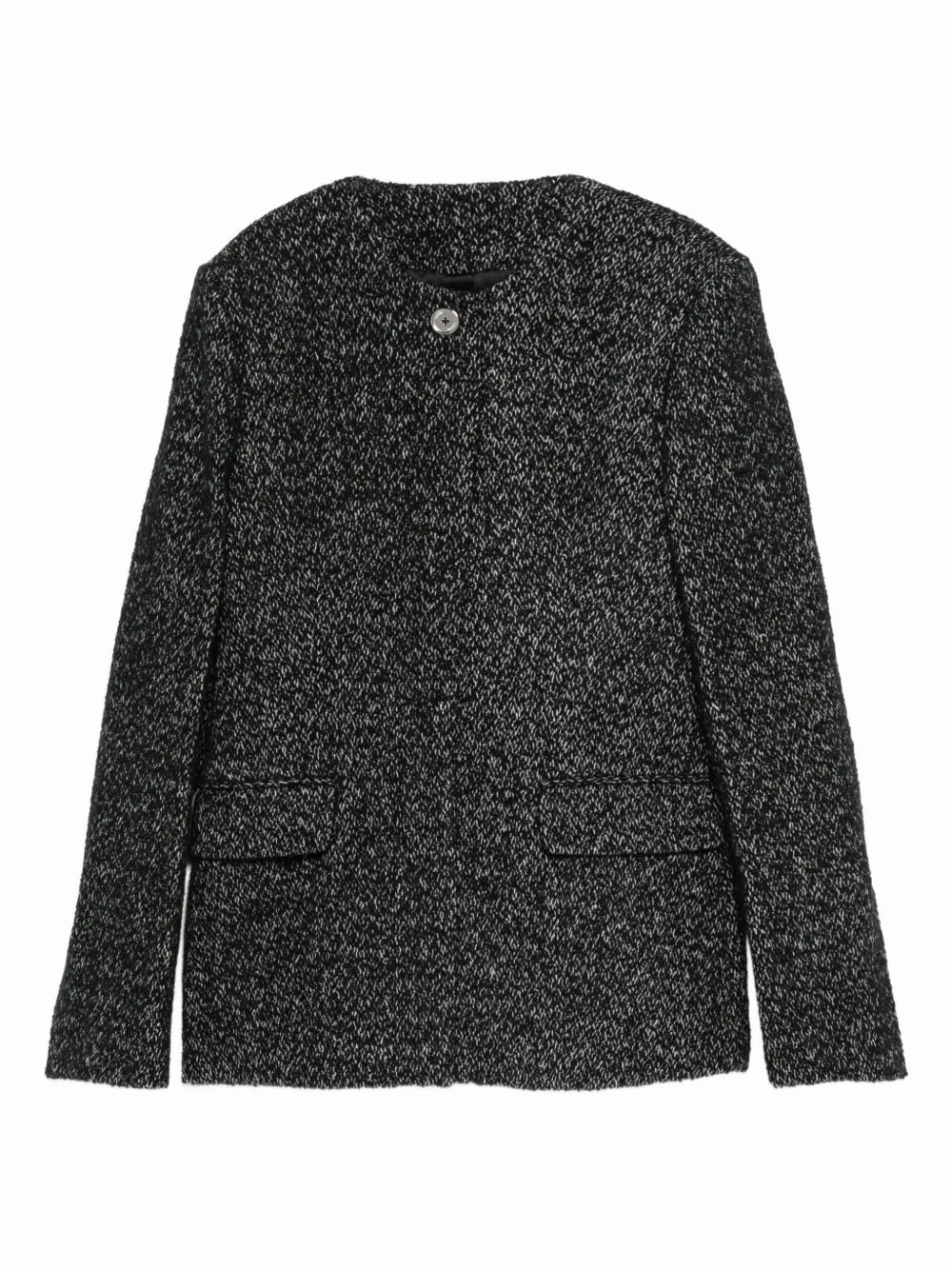 Collarless Cinched Jacket in Black/White Secure Zip Pockets