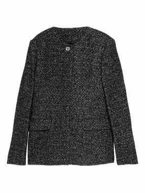 Collarless Cinched Jacket in Black/White Secure Zip Pockets