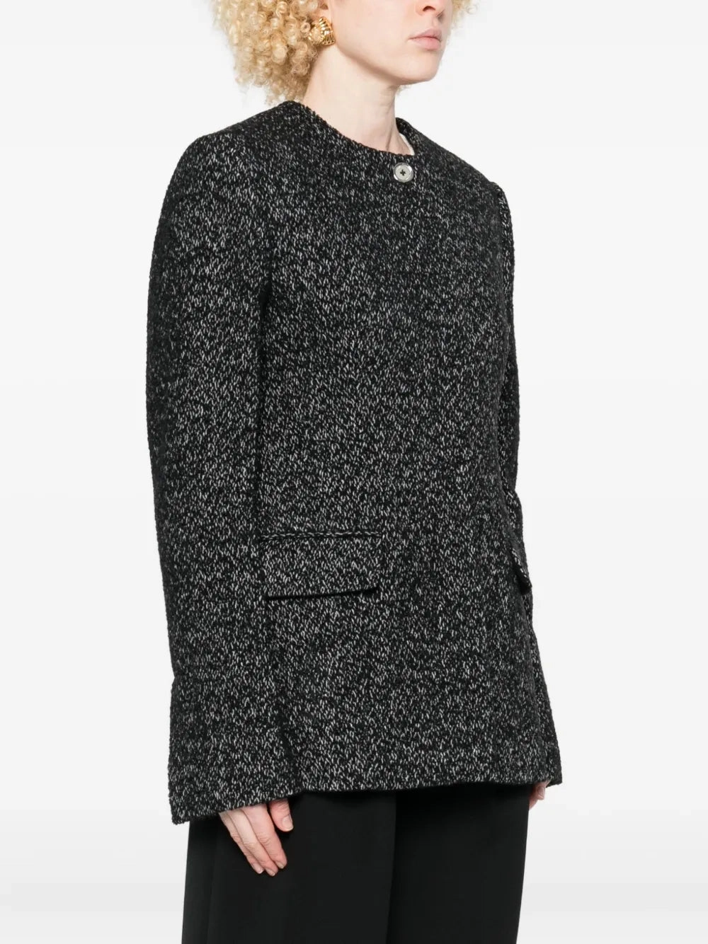 Collarless Cinched Jacket in Black/White Abrasion Resistant Panels
