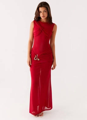 Weekend Favorite Glossy Detail Worldwide Maxi Dress - Raspberry