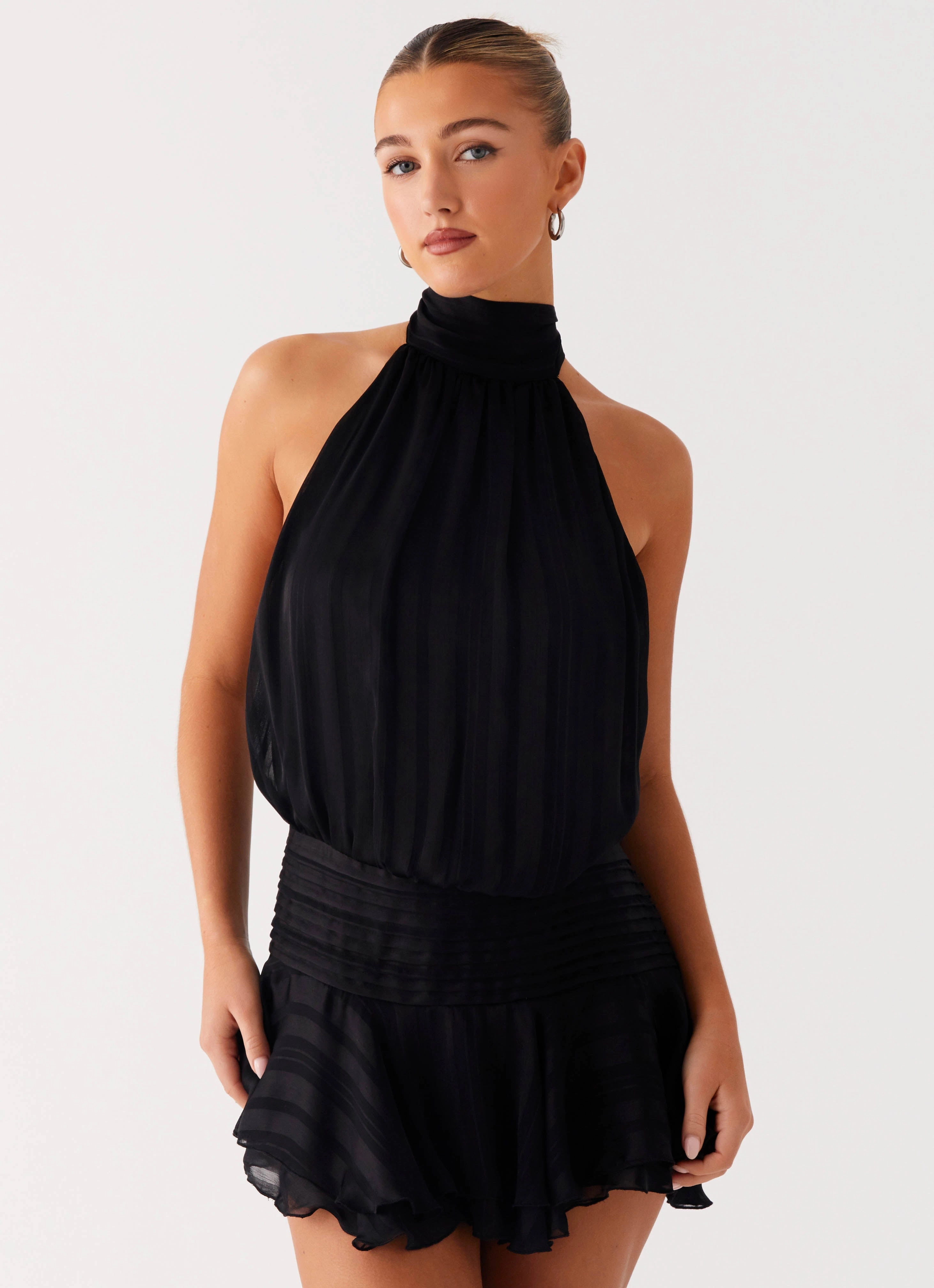 Neutral Look Willow Chiffon Mini Dress - Black