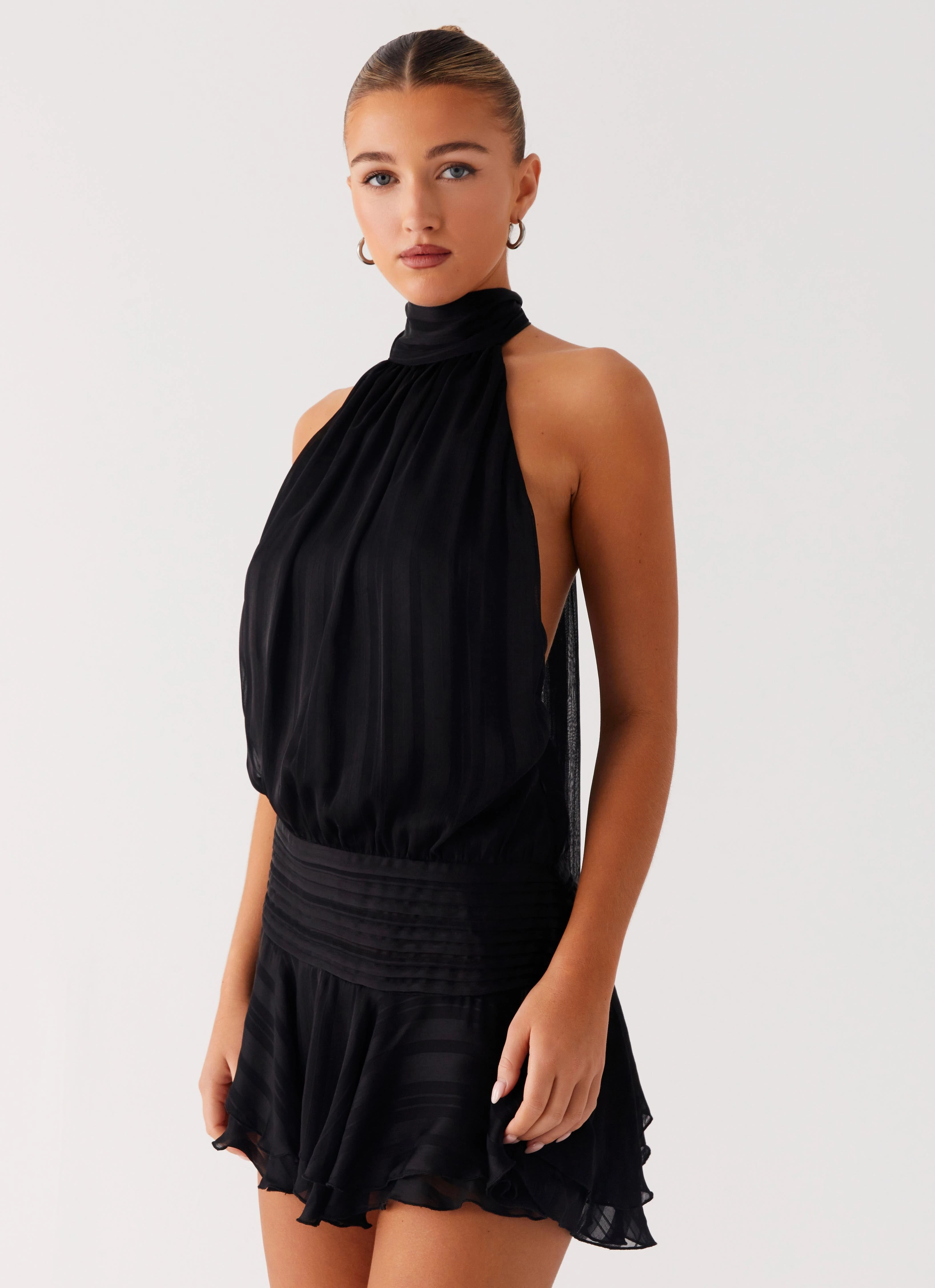 Willow Chiffon Mini Dress - Black Dance Night All Time Fit