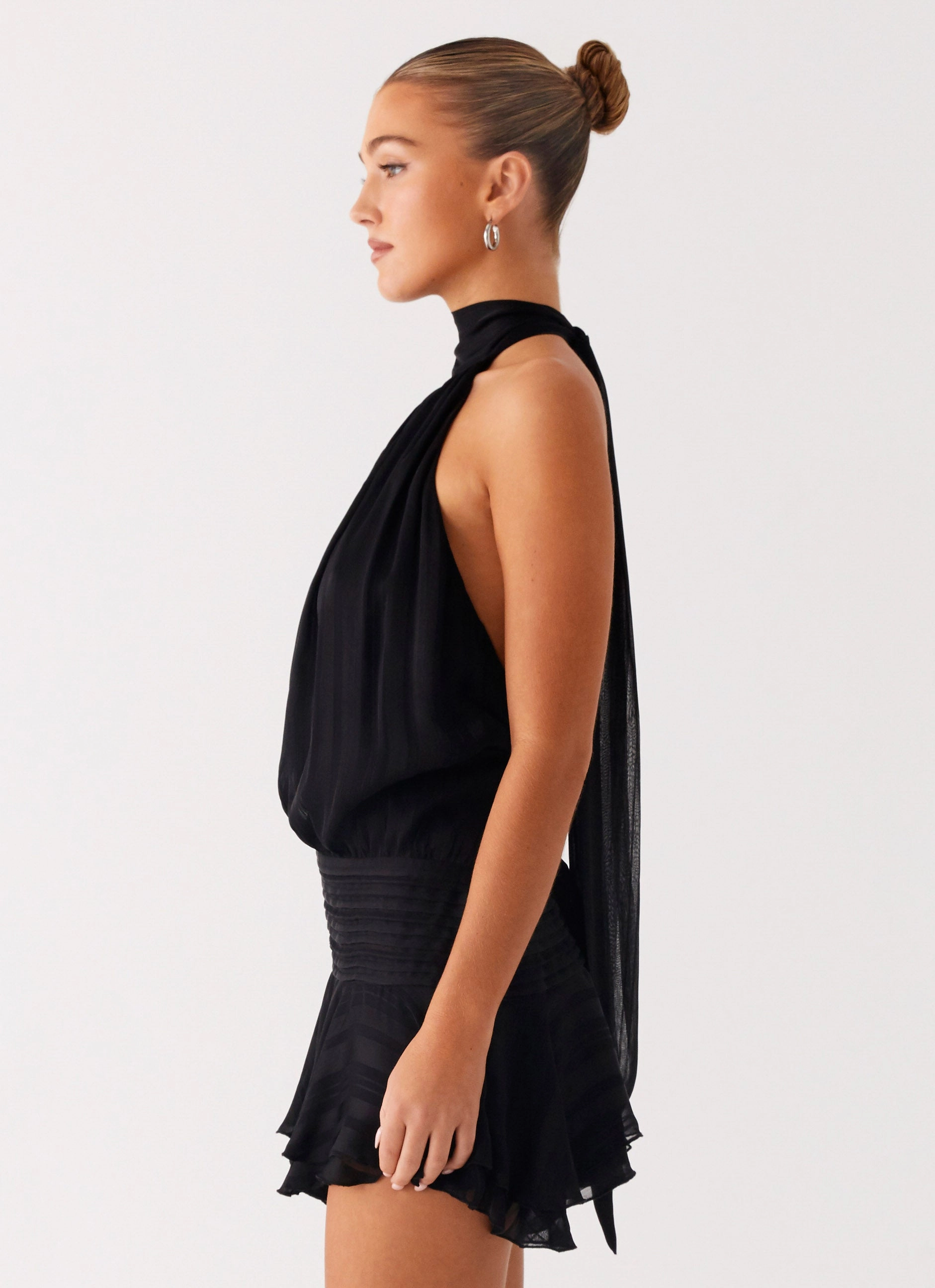 Willow Chiffon Mini Dress - Black Gender Inclusive