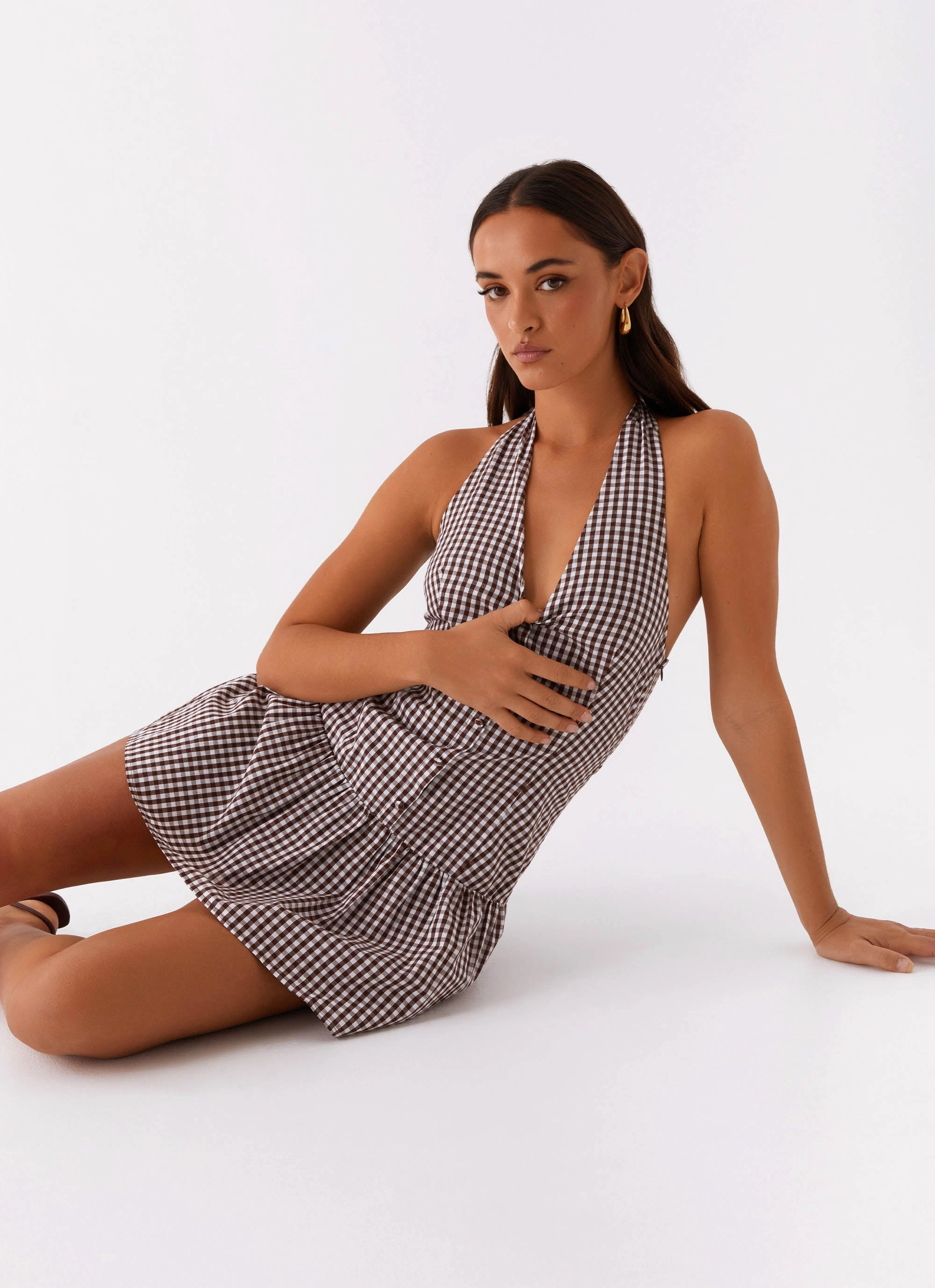 Fashion Week Ready New Look Shirred Halter Mini Dress - Chocolate Gingham