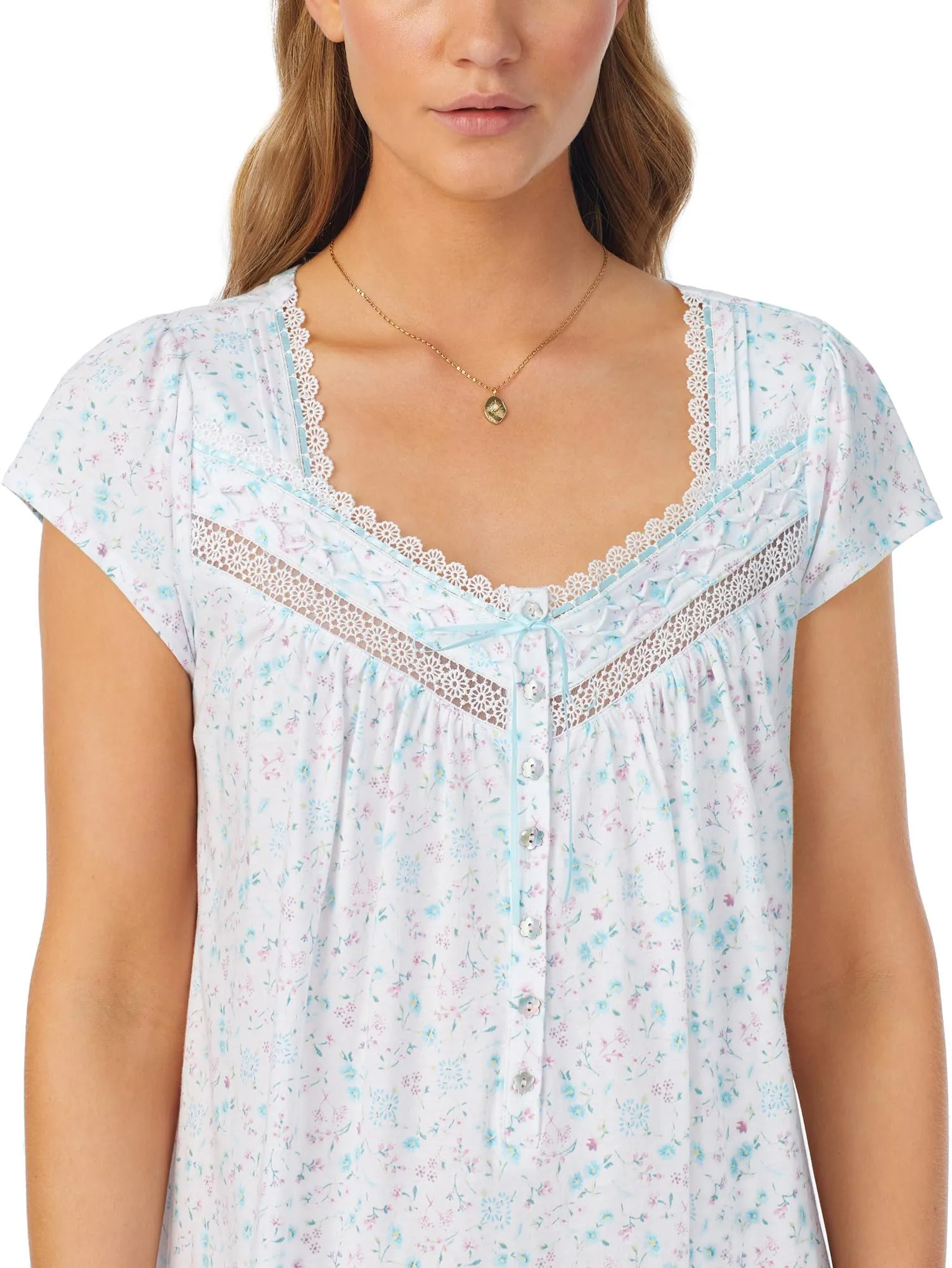 Eileen West Sleeveless Shirt, Aqua Ditsy