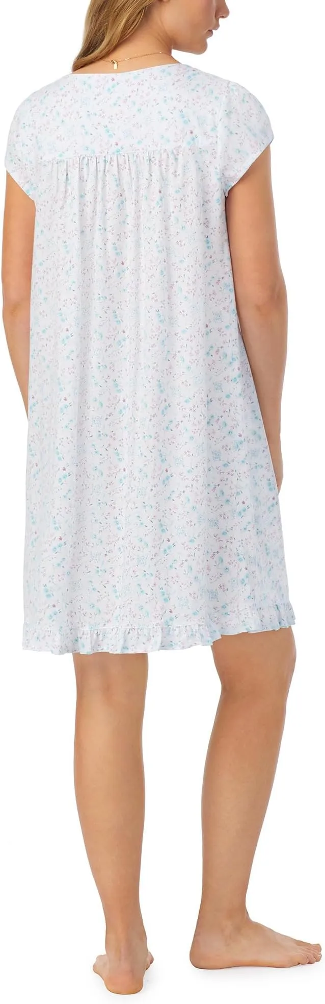 Eileen West Sleeveless Shirt, Aqua Ditsy