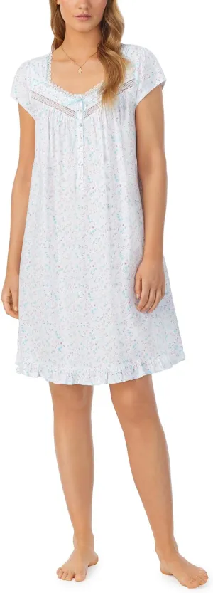 Eileen West Sleeveless Shirt, Aqua Ditsy