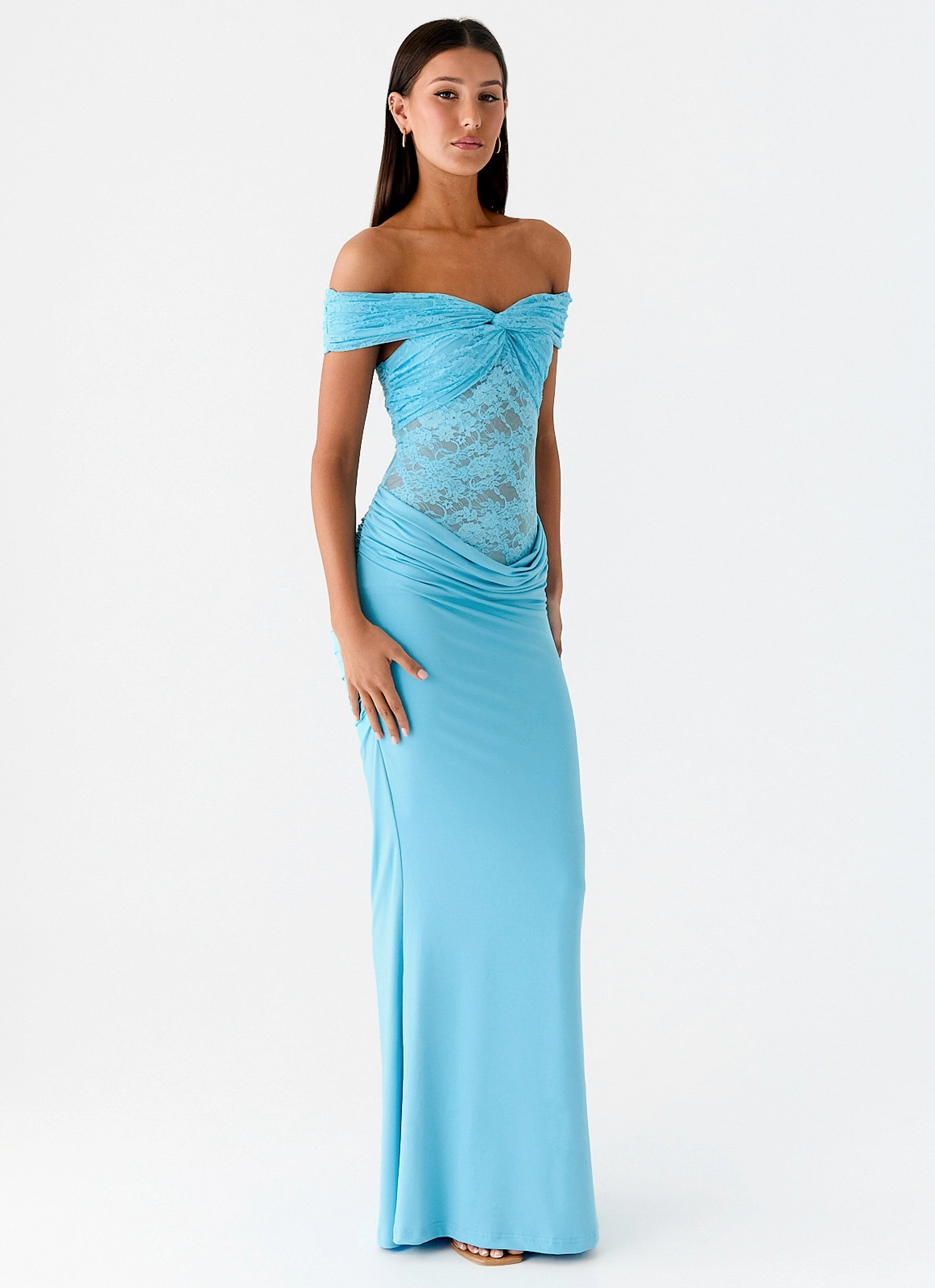 Either Way Maxi Dress - Turquoise Blue Lace-Trim Vibrant Design