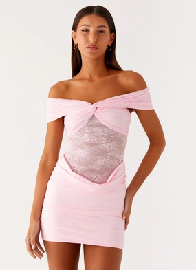 Ruffle Hem Either Way Off Shoulder Mini Dress - Baby Pink